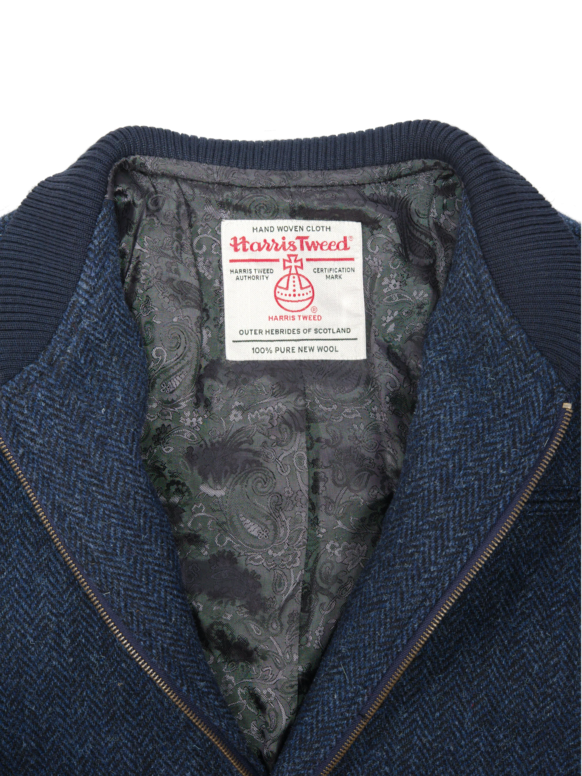 Harris Tweed Joe Baseball Jacket - Navy Herringbone - Image 2