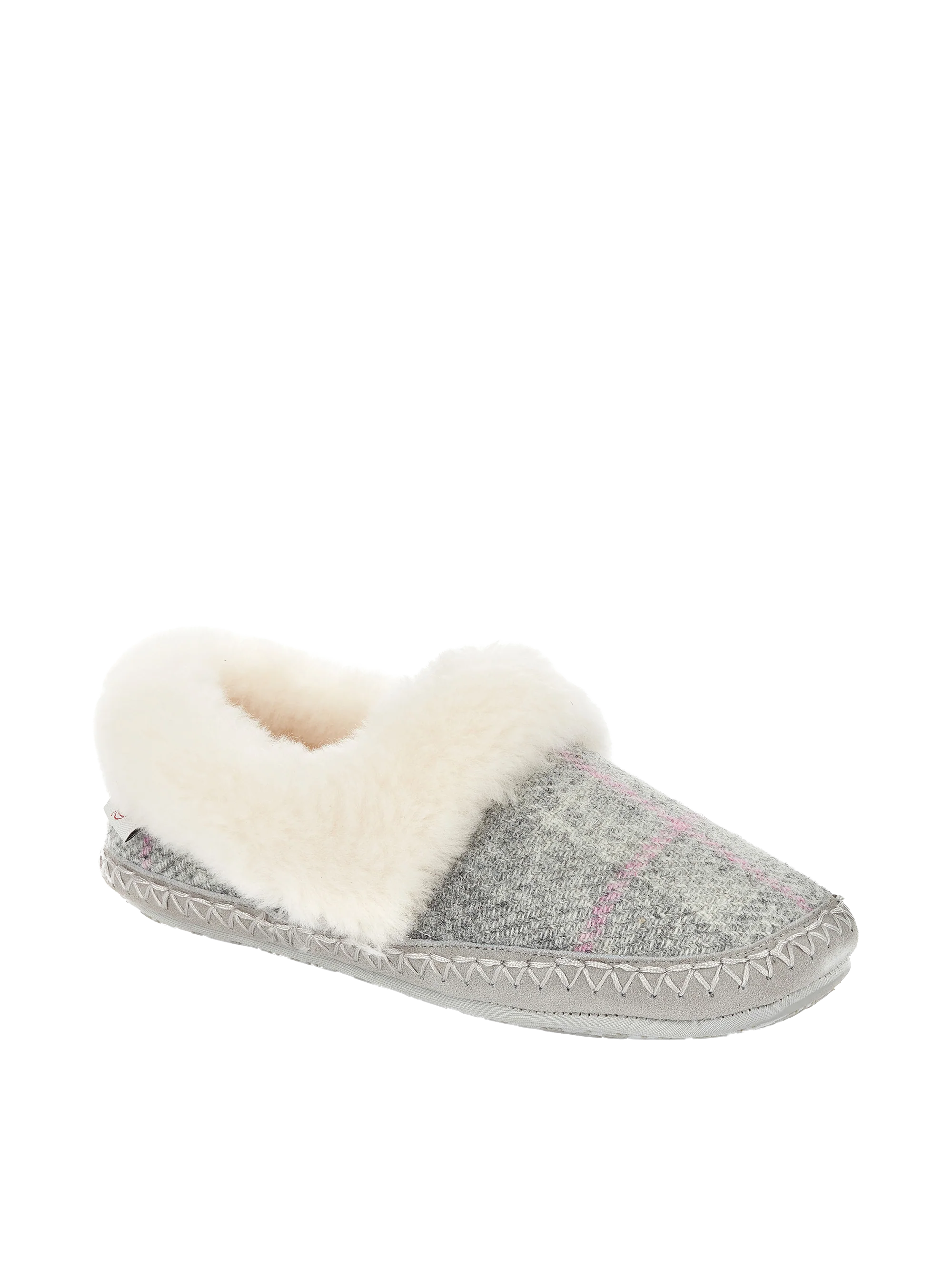 Harris Tweed Diana Slippers - Grey/Pink Check