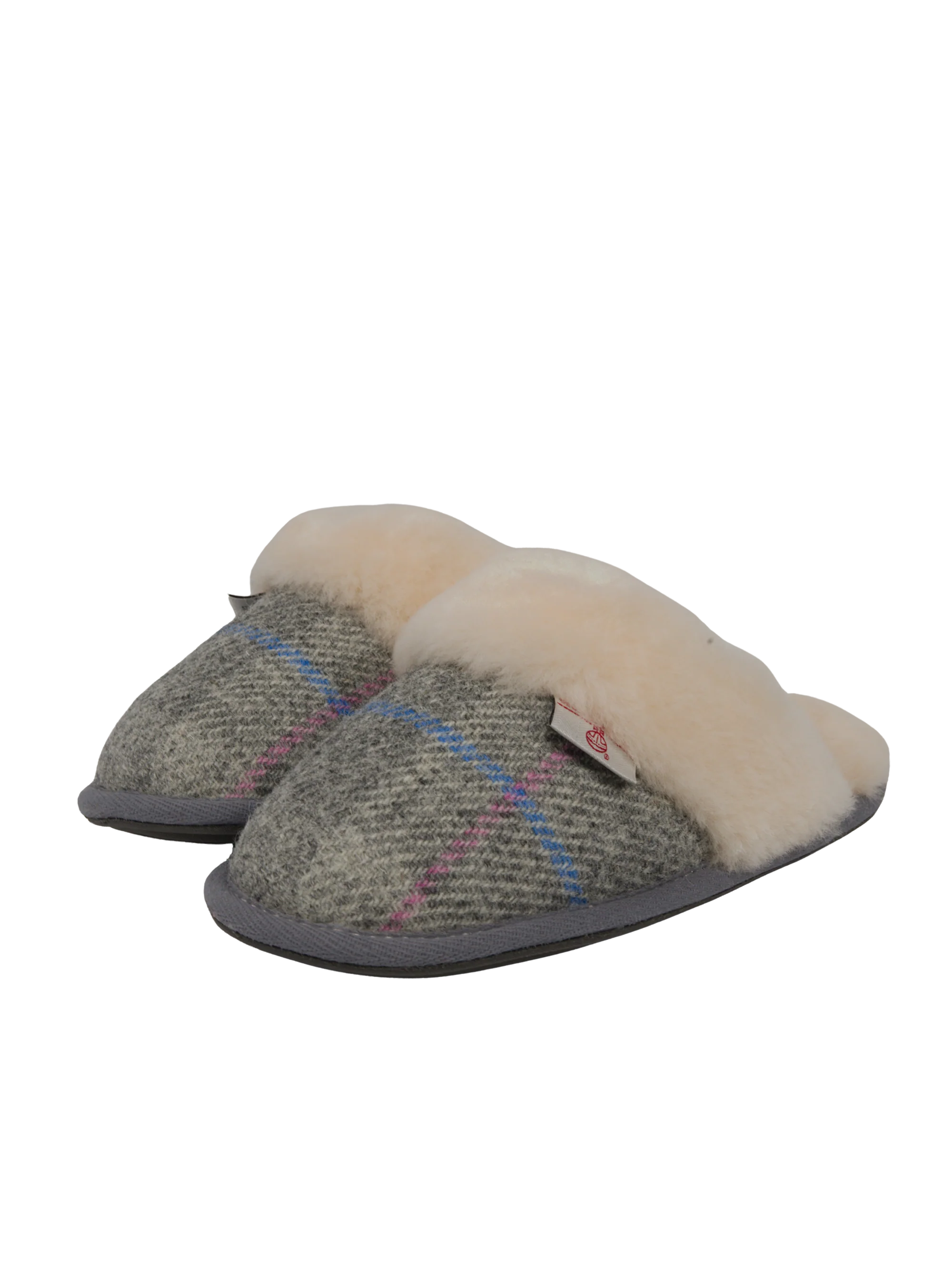 Harris Tweed Kate Slippers - Grey/Pink Check