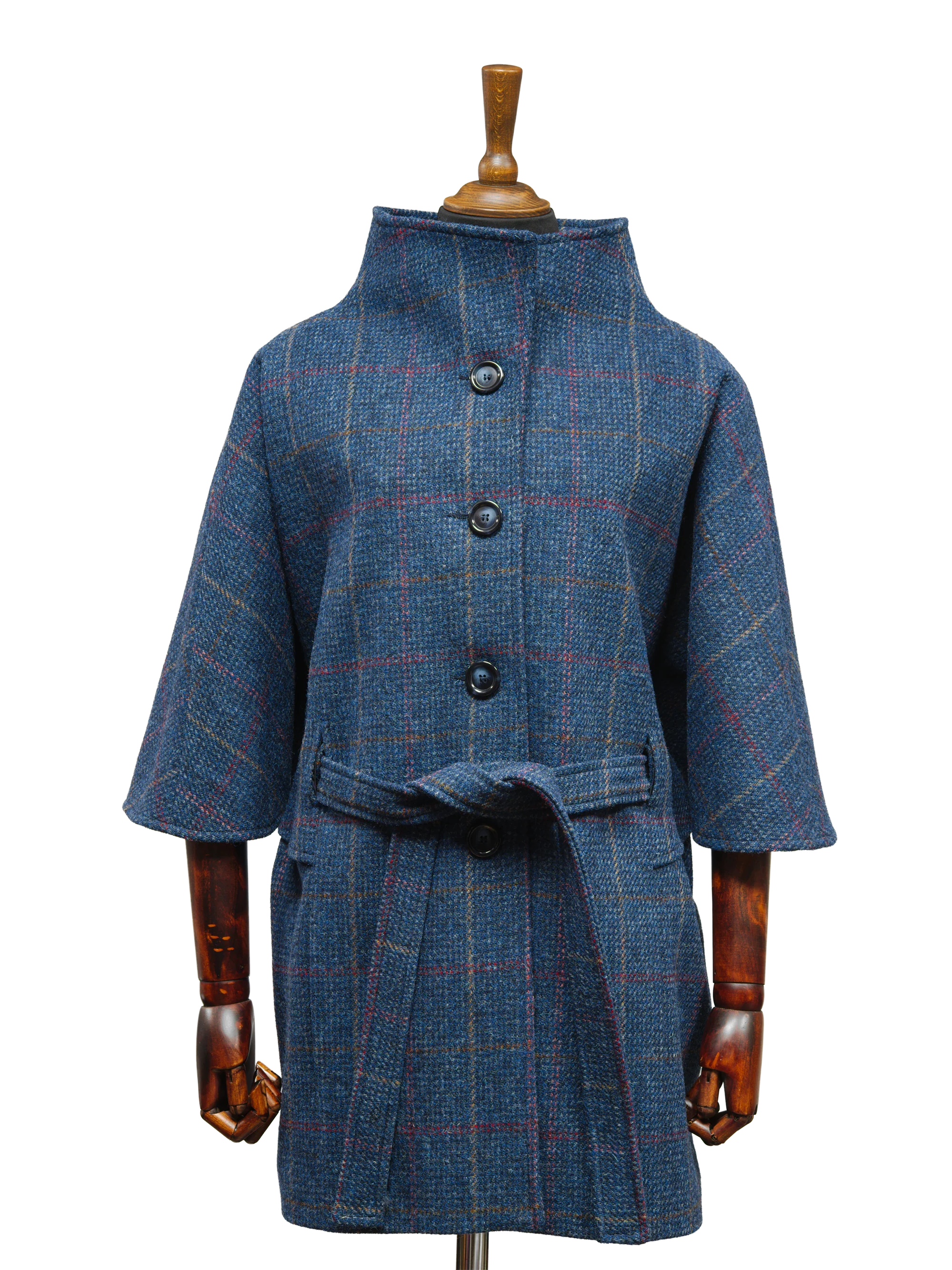 Harris Tweed Ladies Belted Cape - Blue Check - Image 2