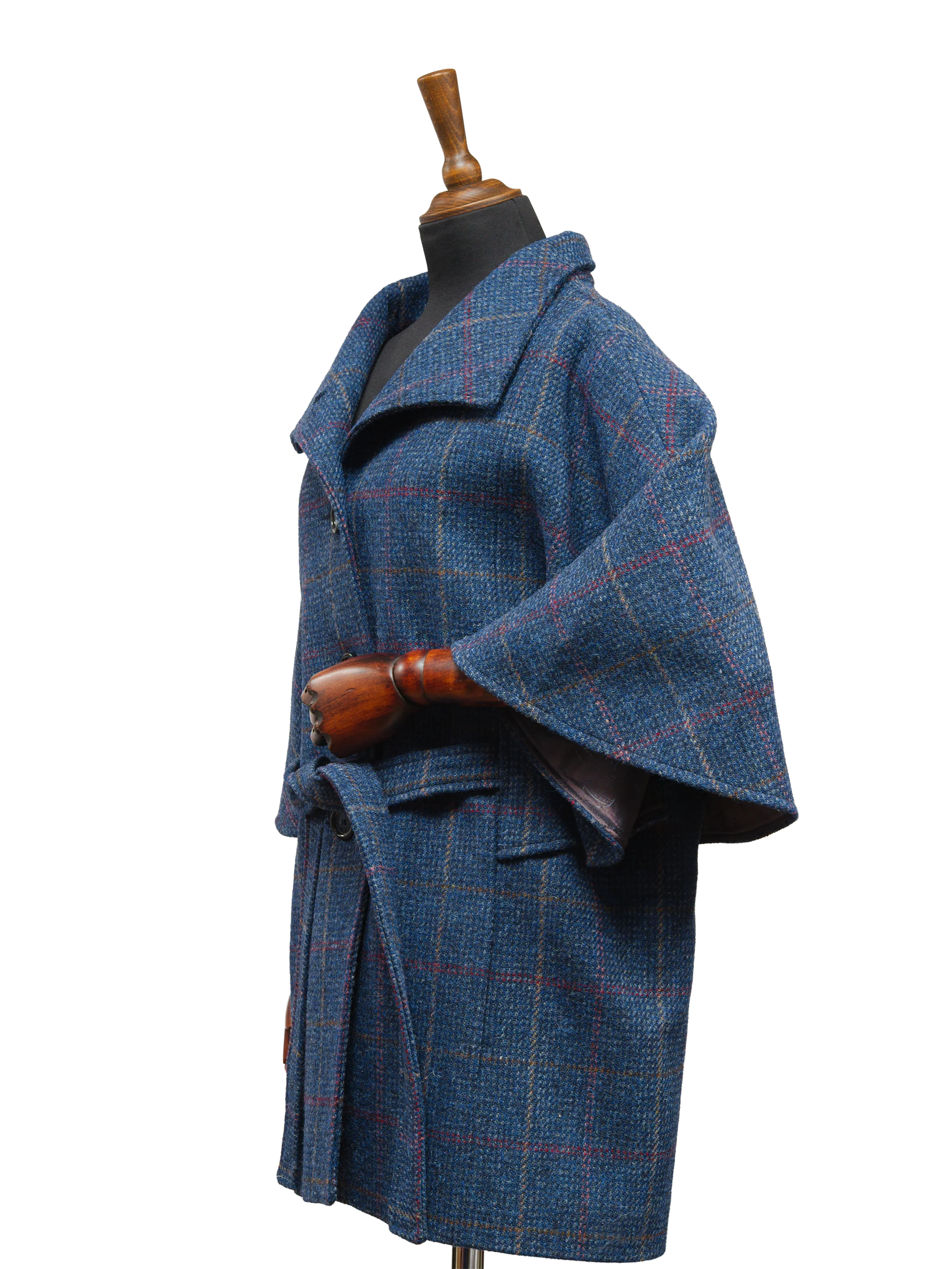 Harris Tweed Ladies Belted Cape - Blue Check - Image 3