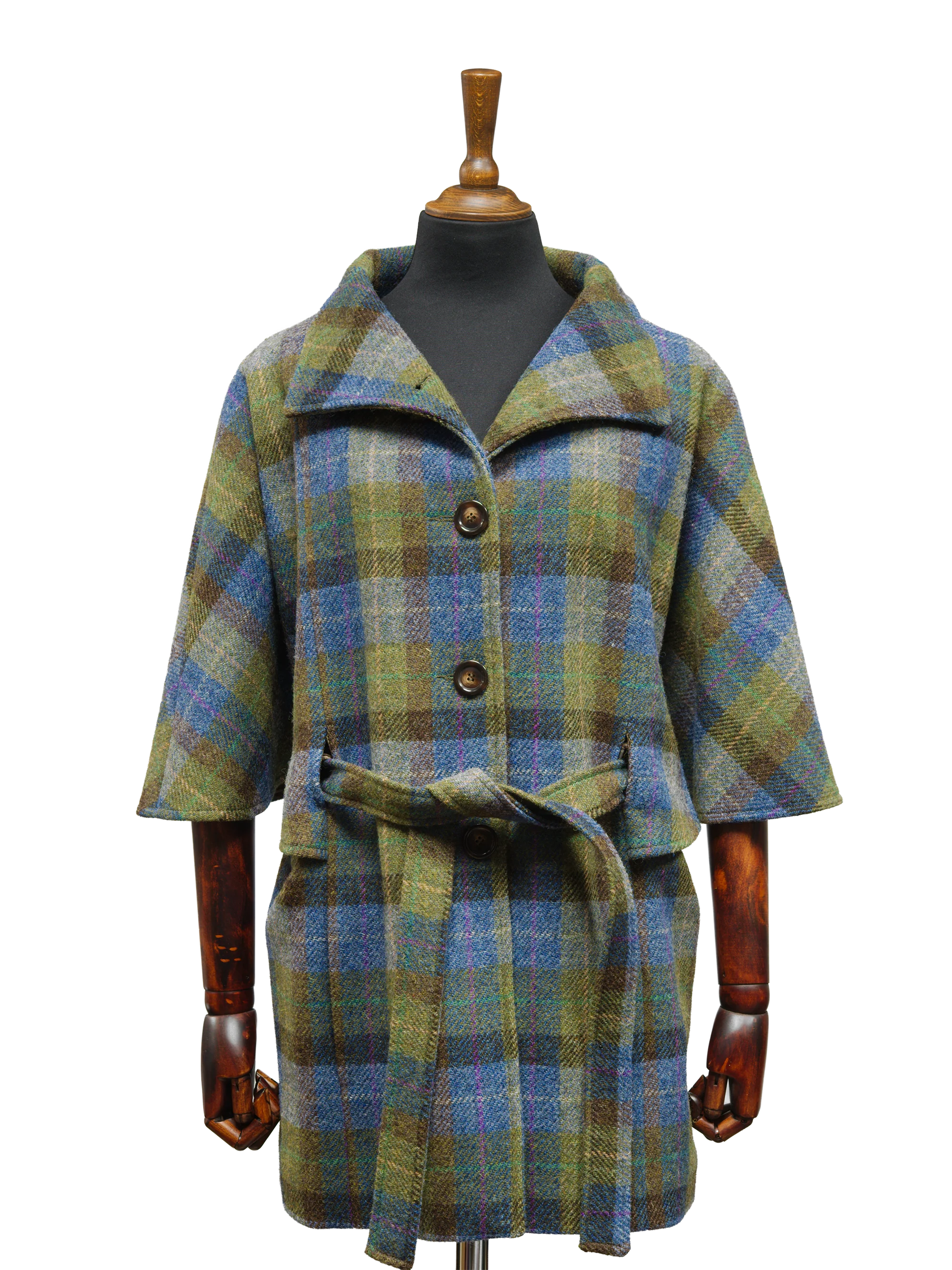 Harris Tweed Ladies Belted Cape - Denim Sage
