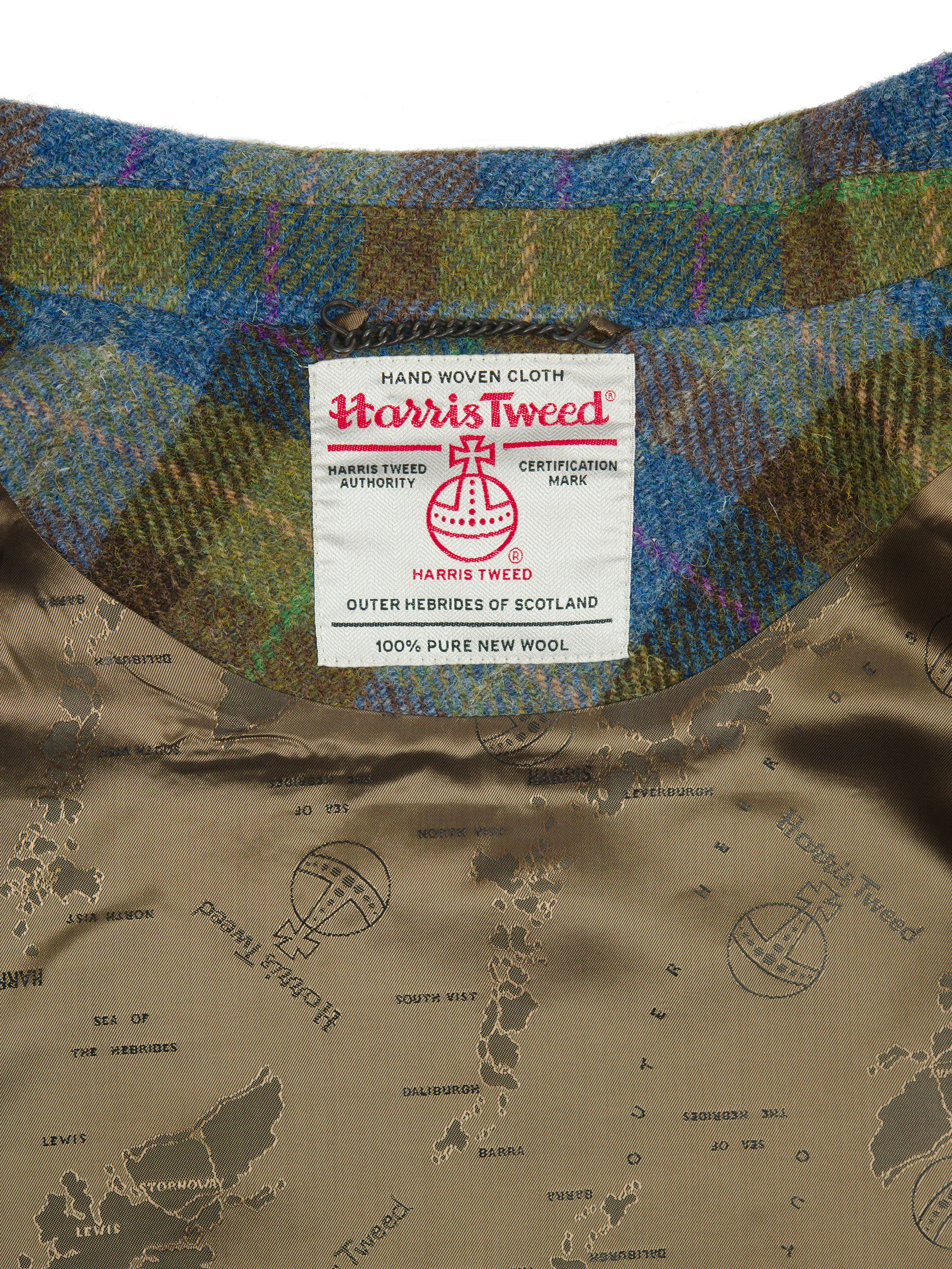 Harris Tweed Ladies Buttoned Long Cape - Denim Sage - Image 4
