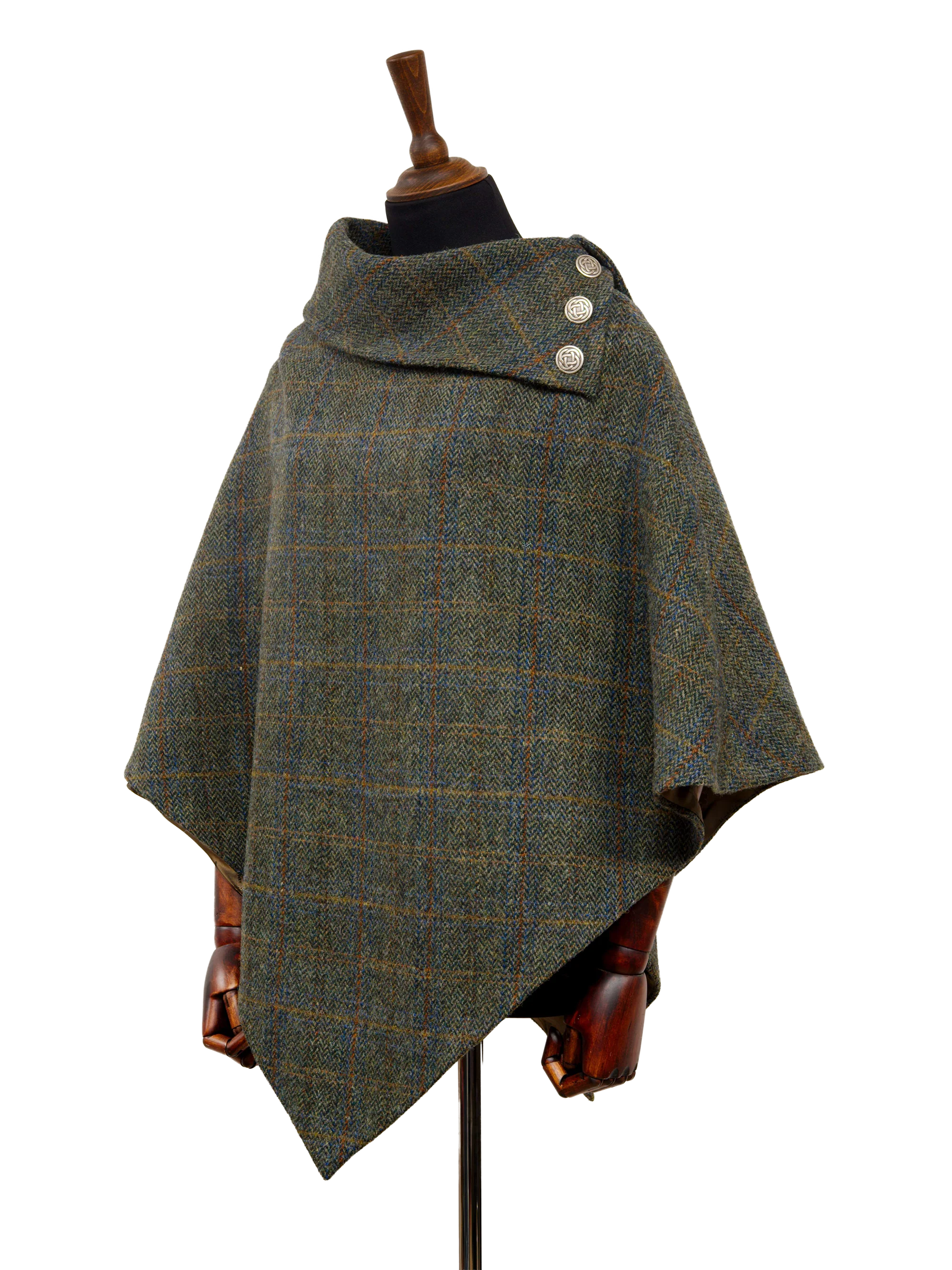 Harris Tweed Ladies Celtic Cape - Green Herringbone With Overcheck - Image 2