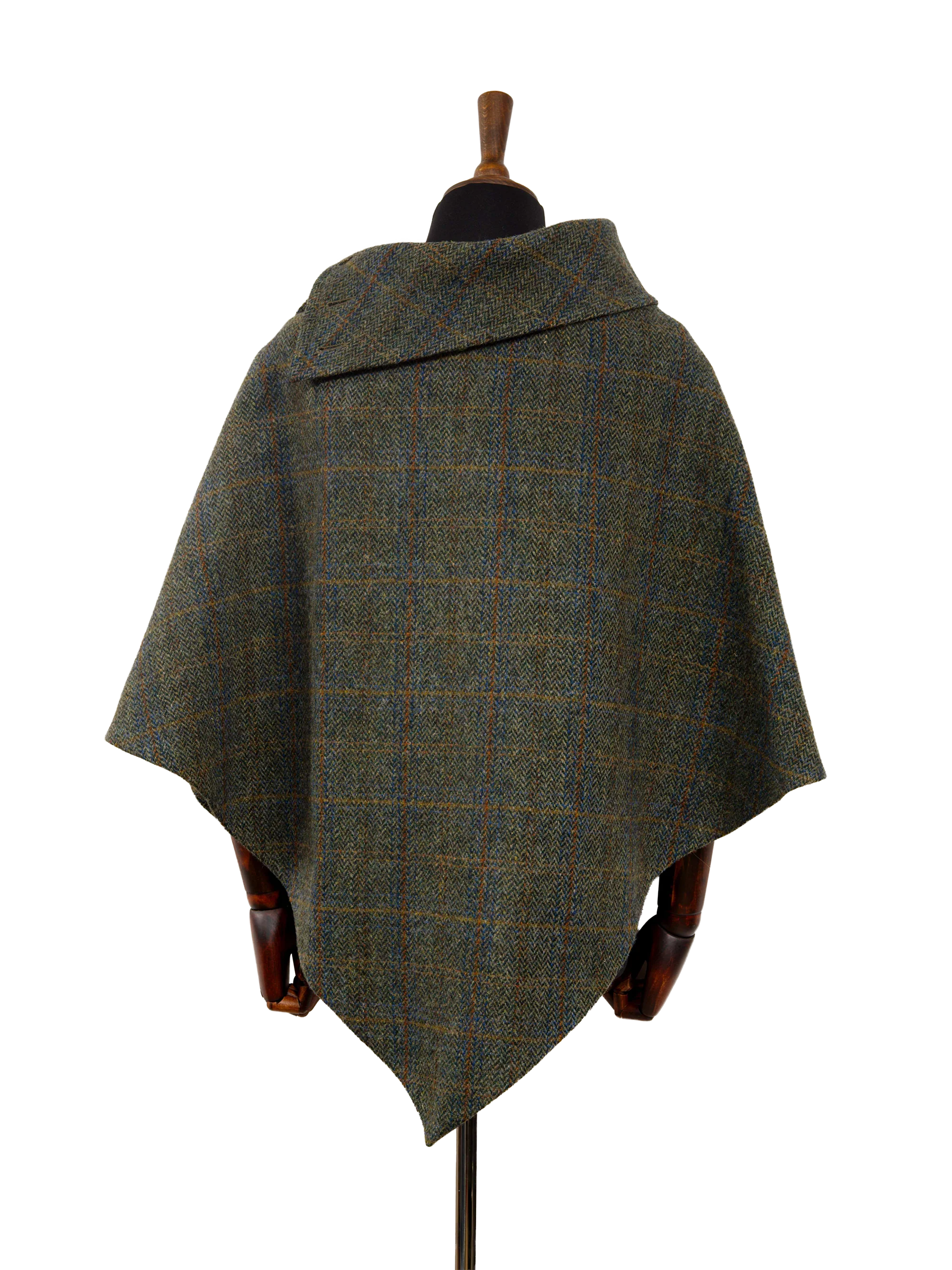 Harris Tweed Ladies Celtic Cape - Green Herringbone With Overcheck - Image 3