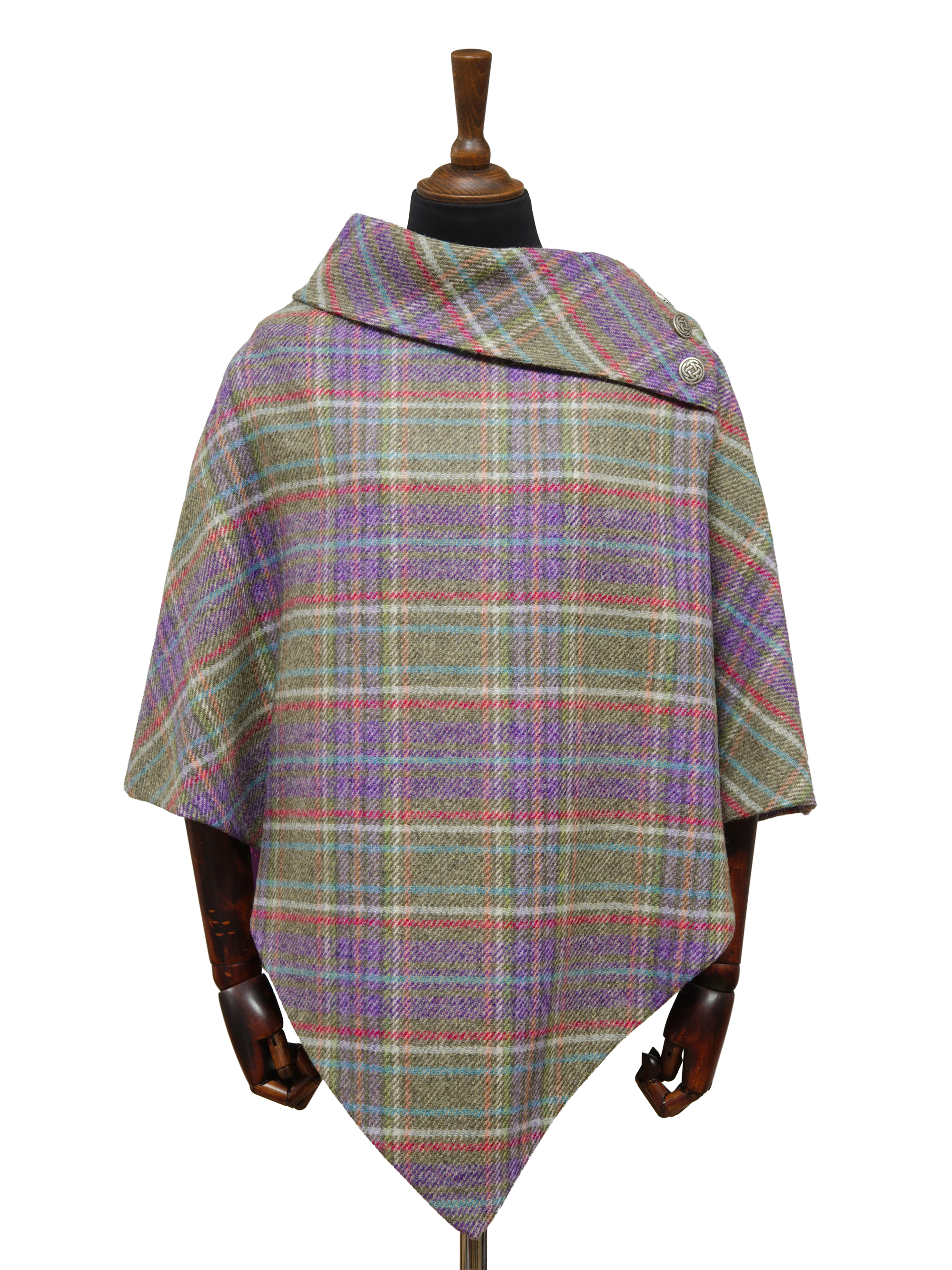 Harris Tweed Ladies Celtic Cape - Lilac/Green Multi Check