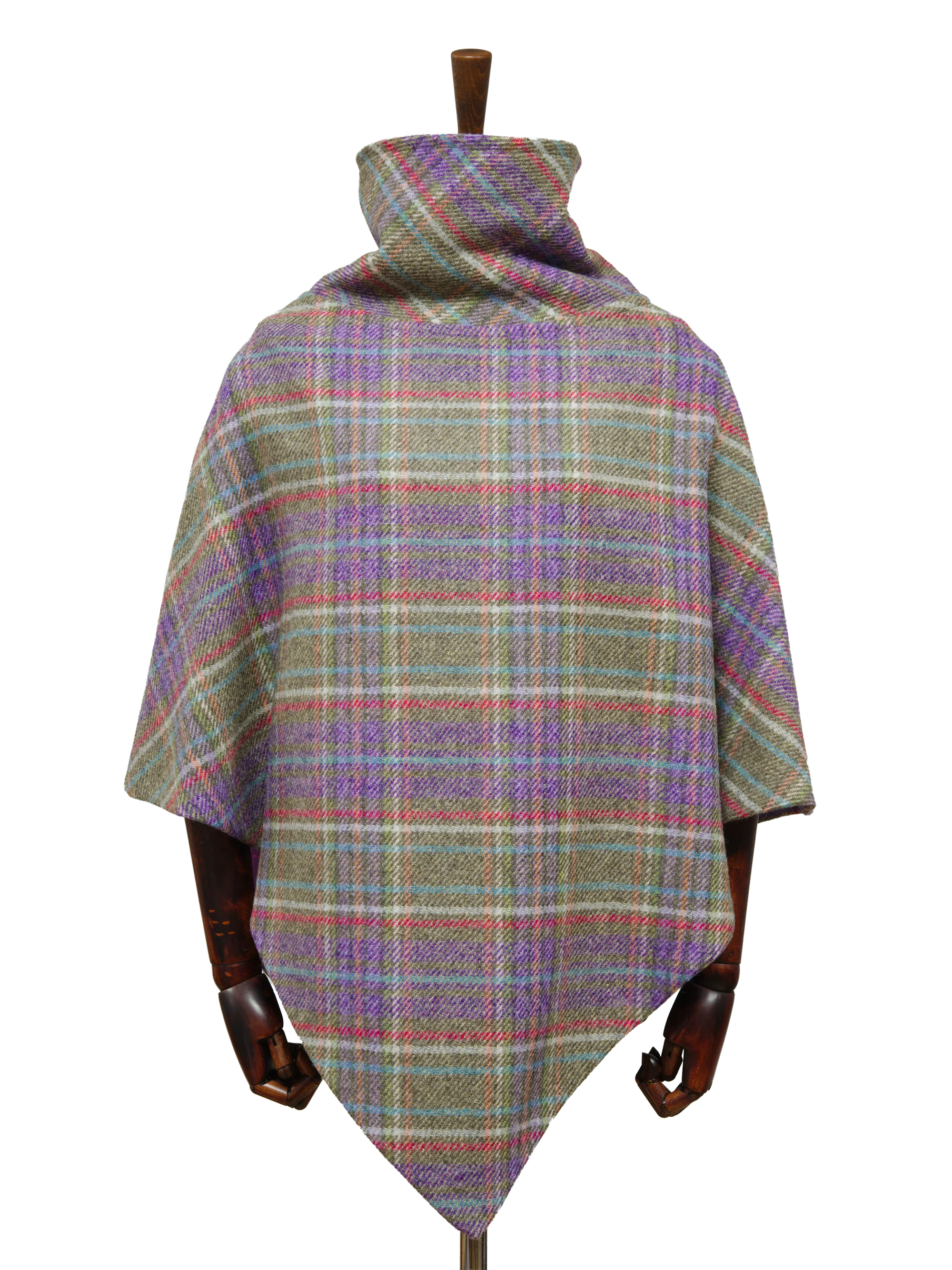 Harris Tweed Ladies Celtic Cape - Lilac/Green Multi Check - Image 2