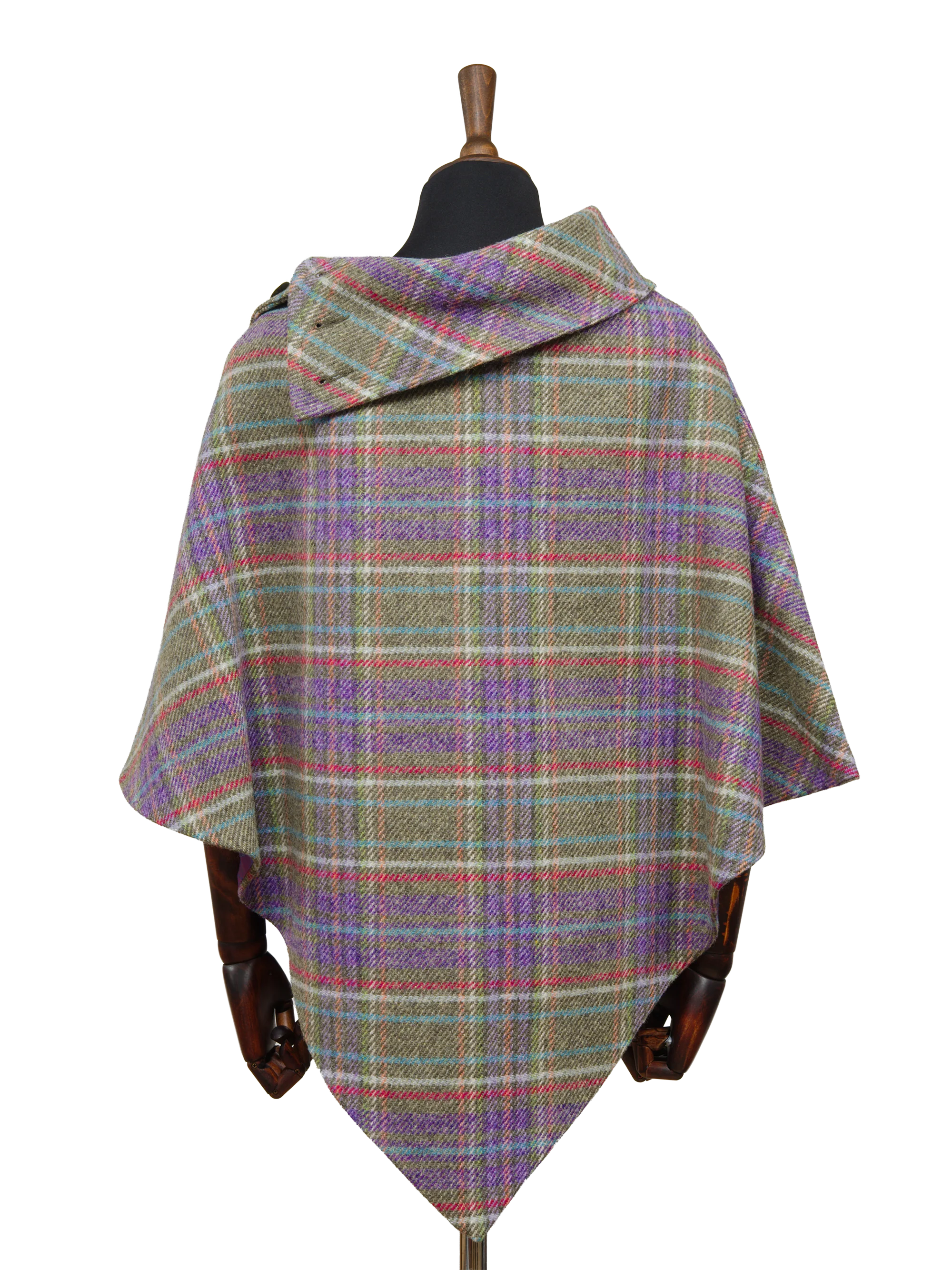 Harris Tweed Ladies Celtic Cape - Lilac/Green Multi Check - Image 4