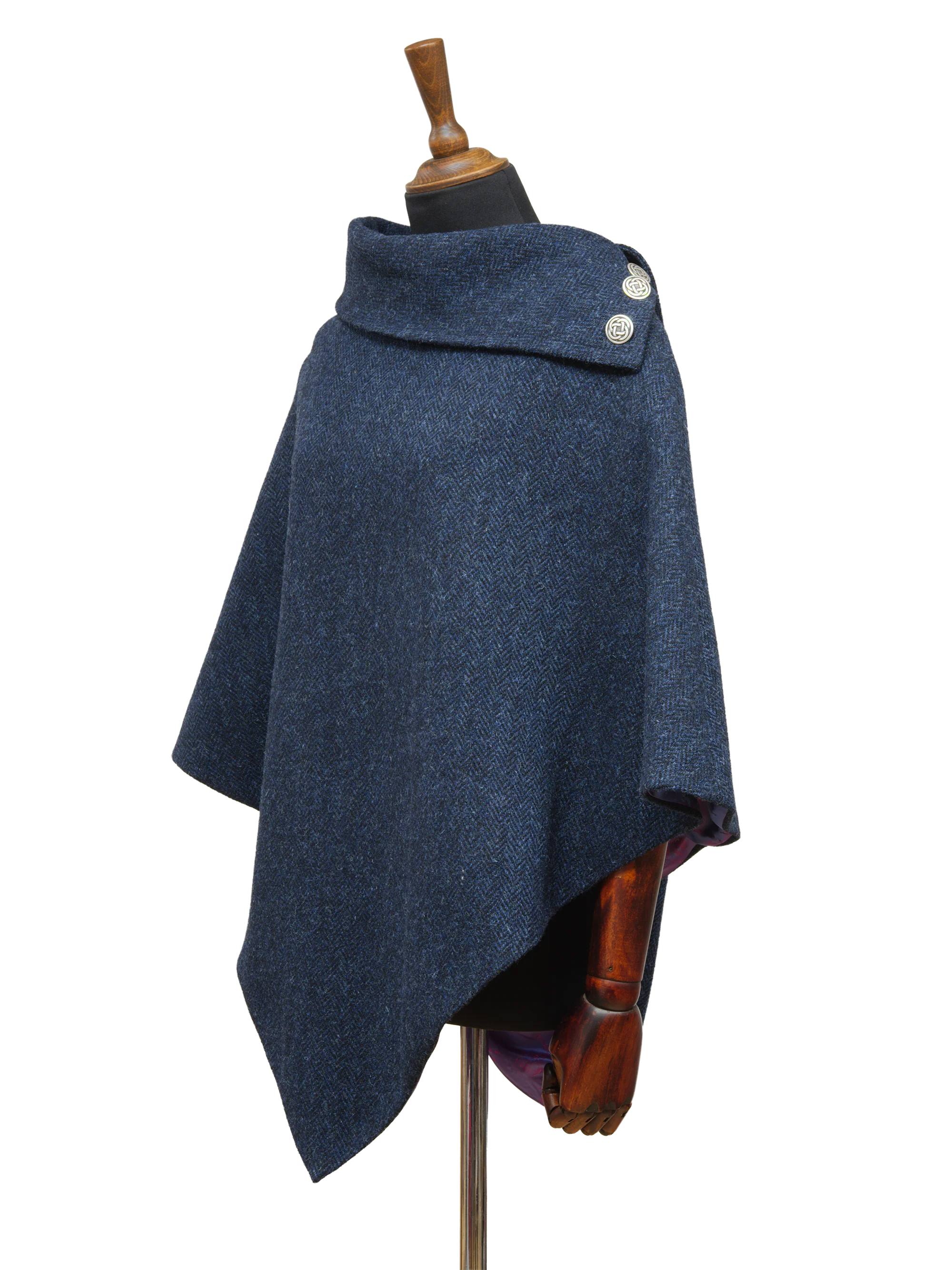 Harris Tweed Ladies Celtic Cape - Navy Herringbone - Image 3