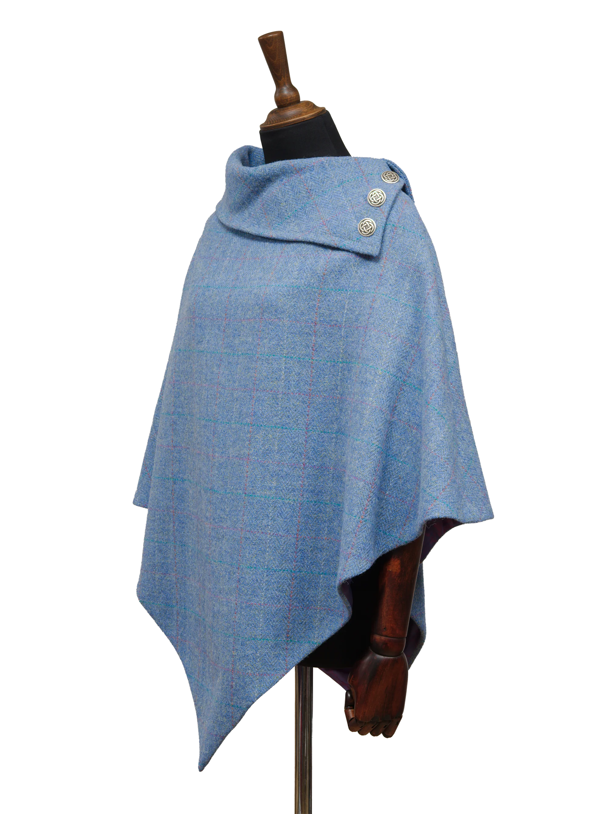 Harris Tweed Ladies Celtic Cape - Sky Windowpane - Image 3