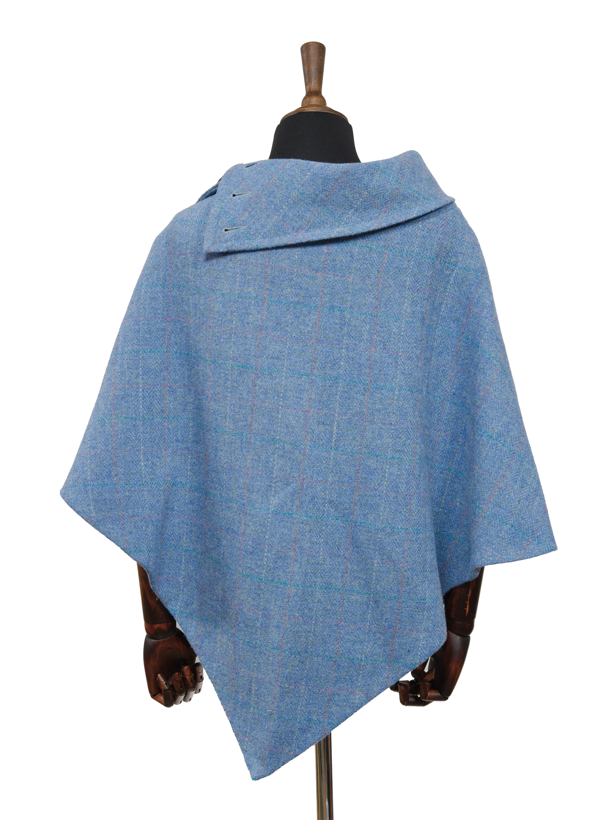 Harris Tweed Ladies Celtic Cape - Sky Windowpane - Image 4