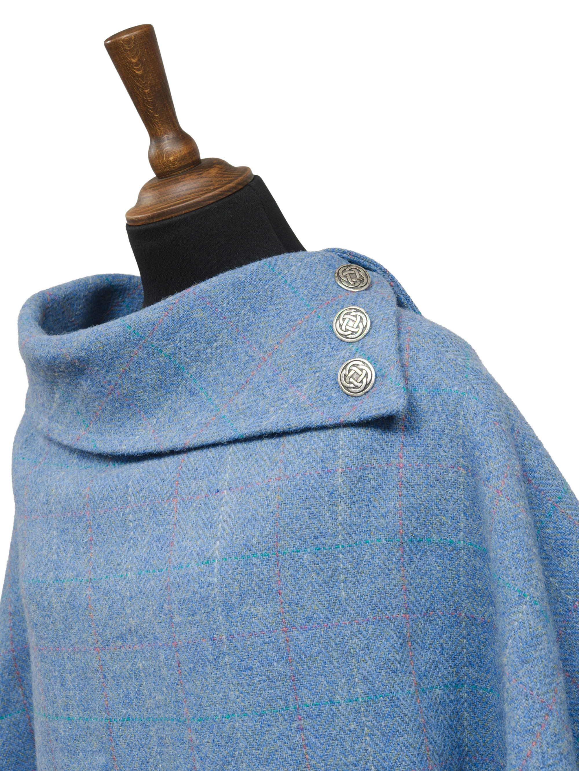 Harris Tweed Ladies Celtic Cape - Sky Windowpane - Image 5
