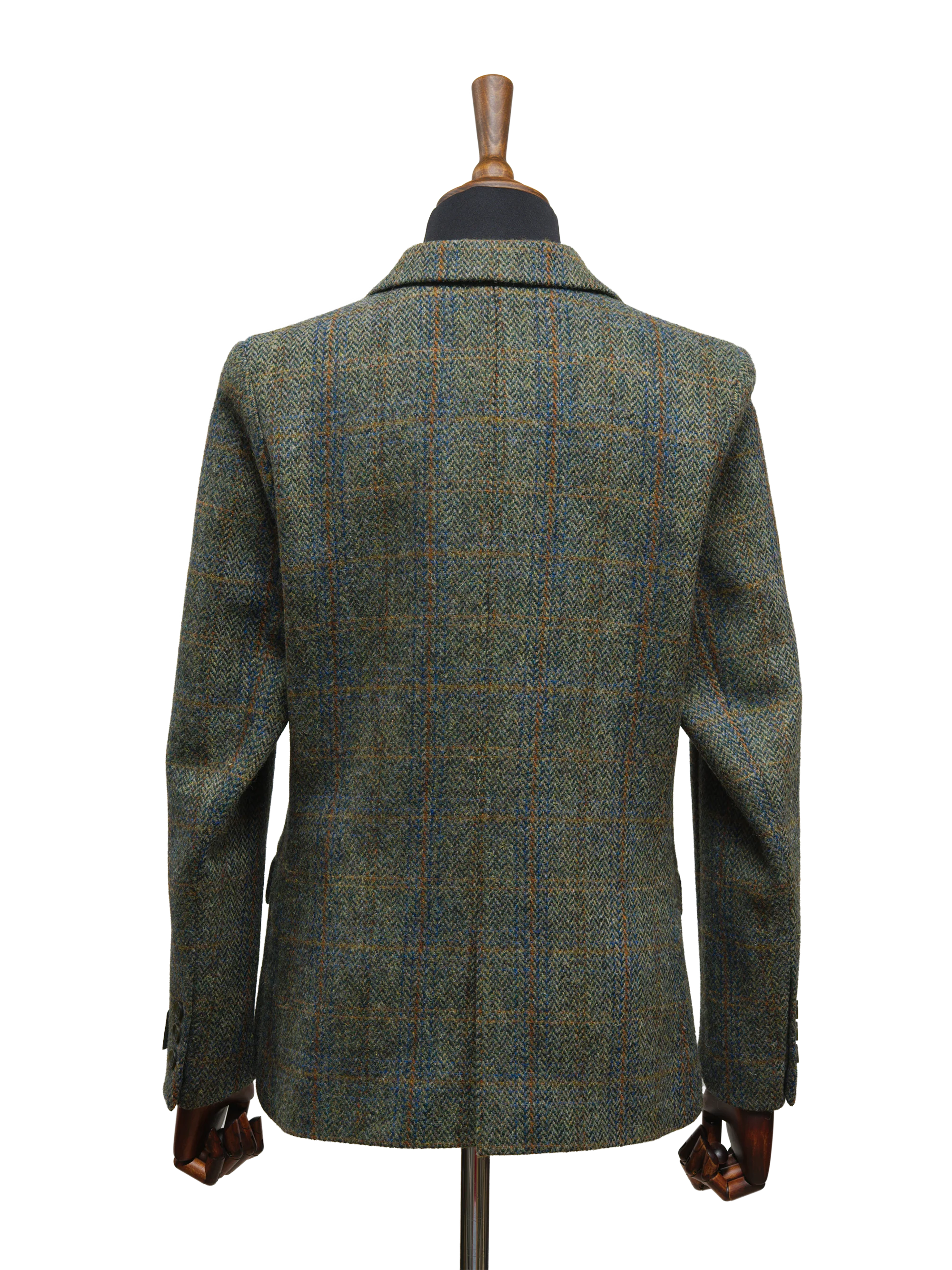 Harris Tweed Ladies Fitted Jacket - Green Herringbone With Overcheck - Image 3