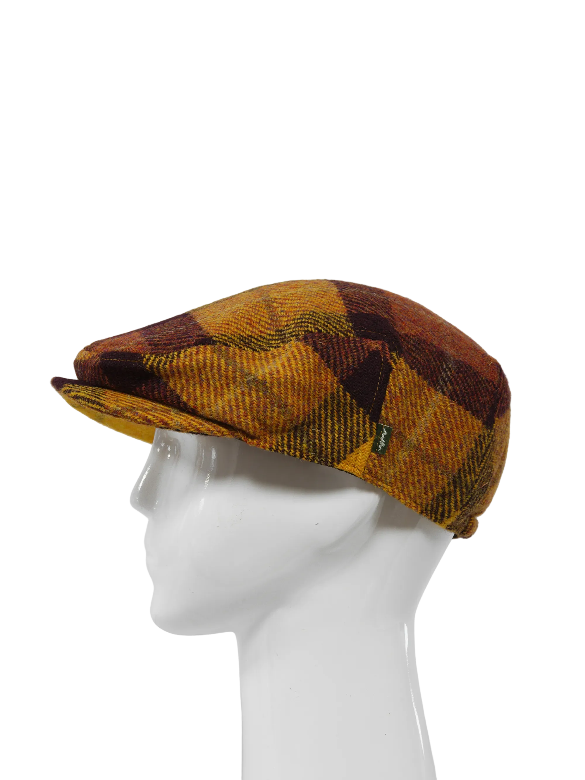 Harris Tweed Ladies Flat Cap - Wine Gold Check (HH) - Image 2