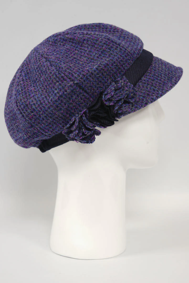 Harris Tweed Ladies Flower Hat - Violet With Navy Band - Image 2