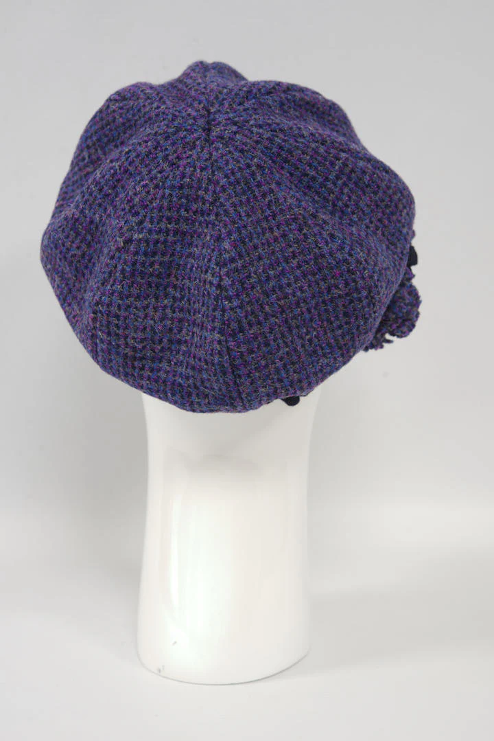 Harris Tweed Ladies Flower Hat - Violet With Navy Band - Image 3