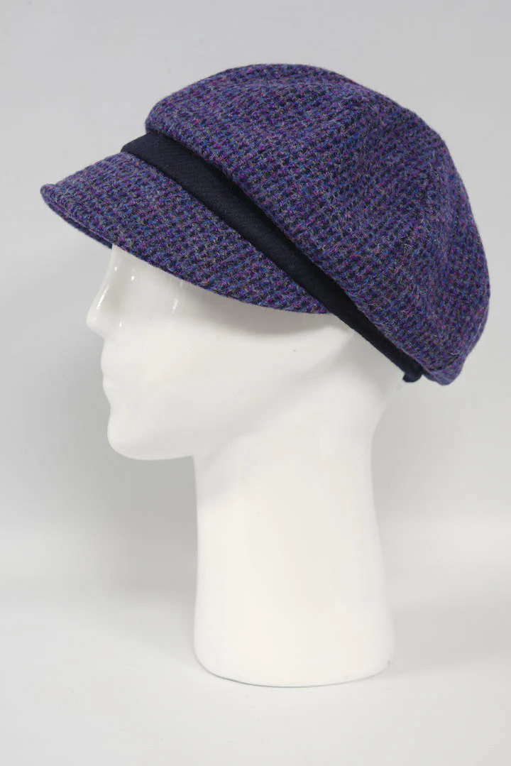 Harris Tweed Ladies Flower Hat - Violet With Navy Band - Image 4
