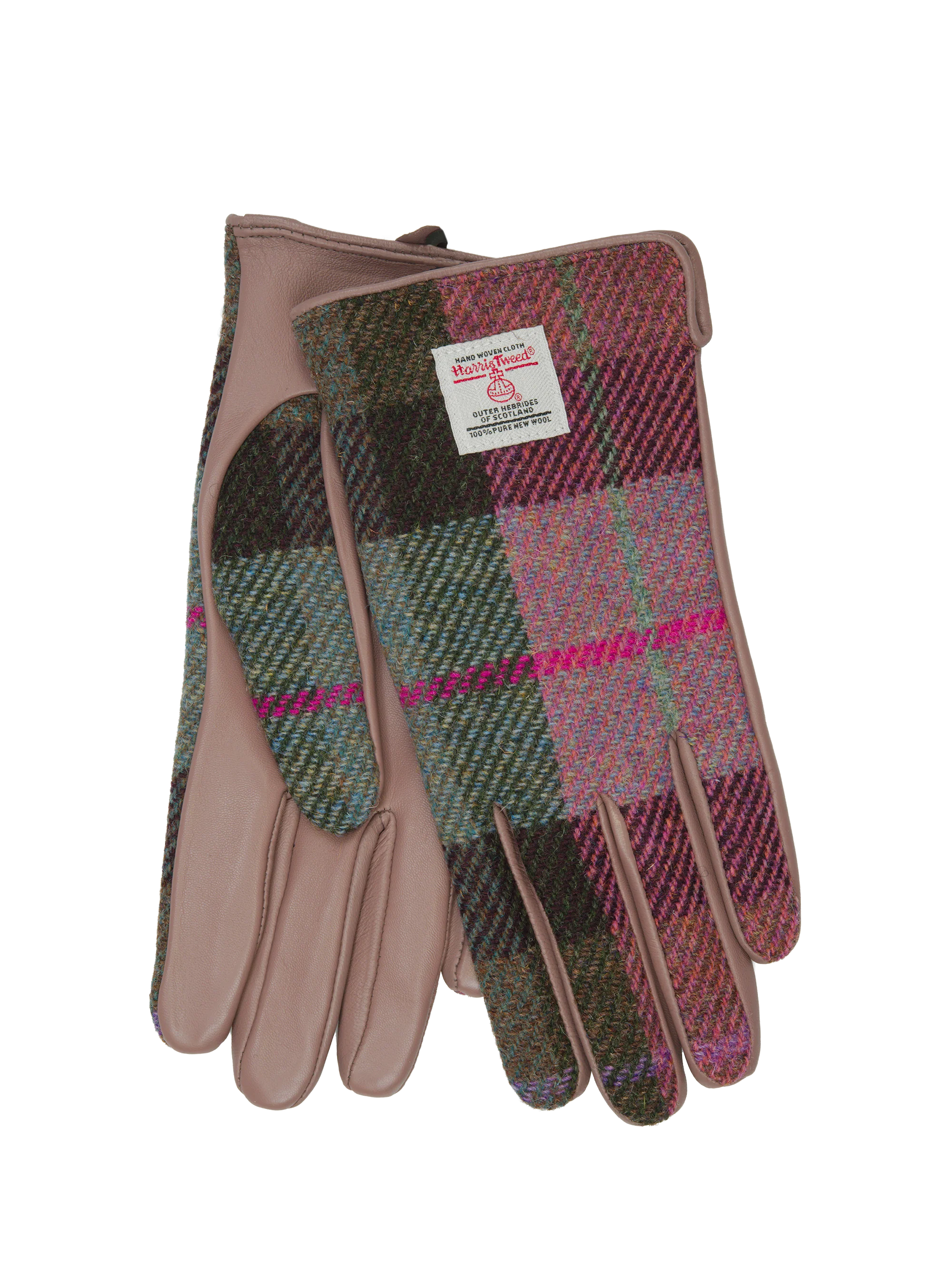 Harris Tweed Ladies Gloves - A0254 (Blush Leather) (ISL)
