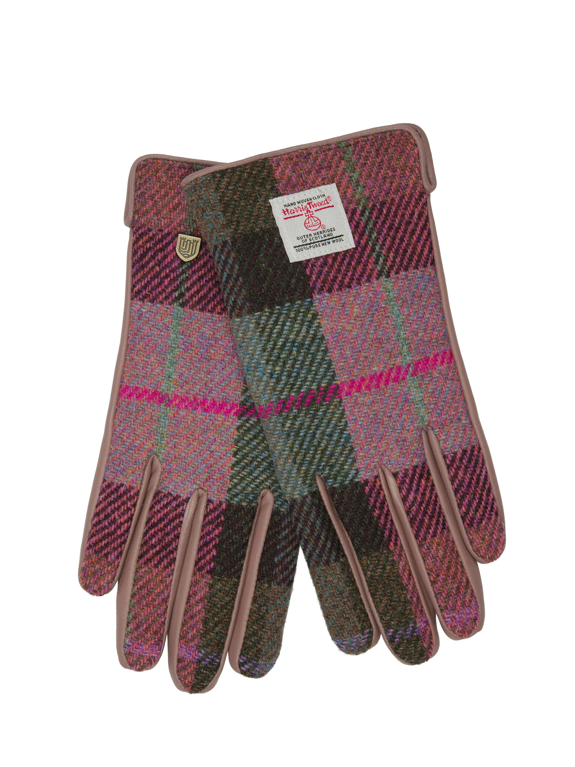 Harris Tweed Ladies Gloves - A0254 (Blush Leather) (ISL) - Image 2