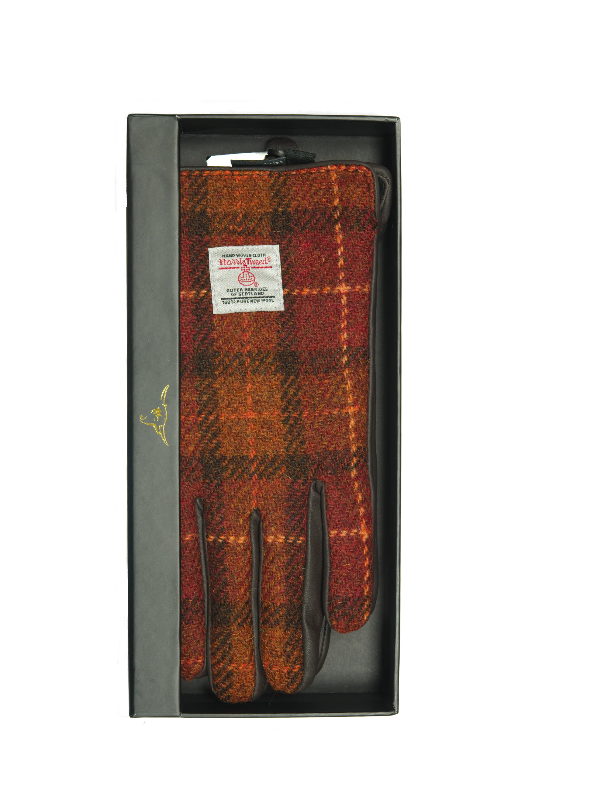 Harris Tweed Ladies Gloves - Brown/Orange Check (GA) - Image 3