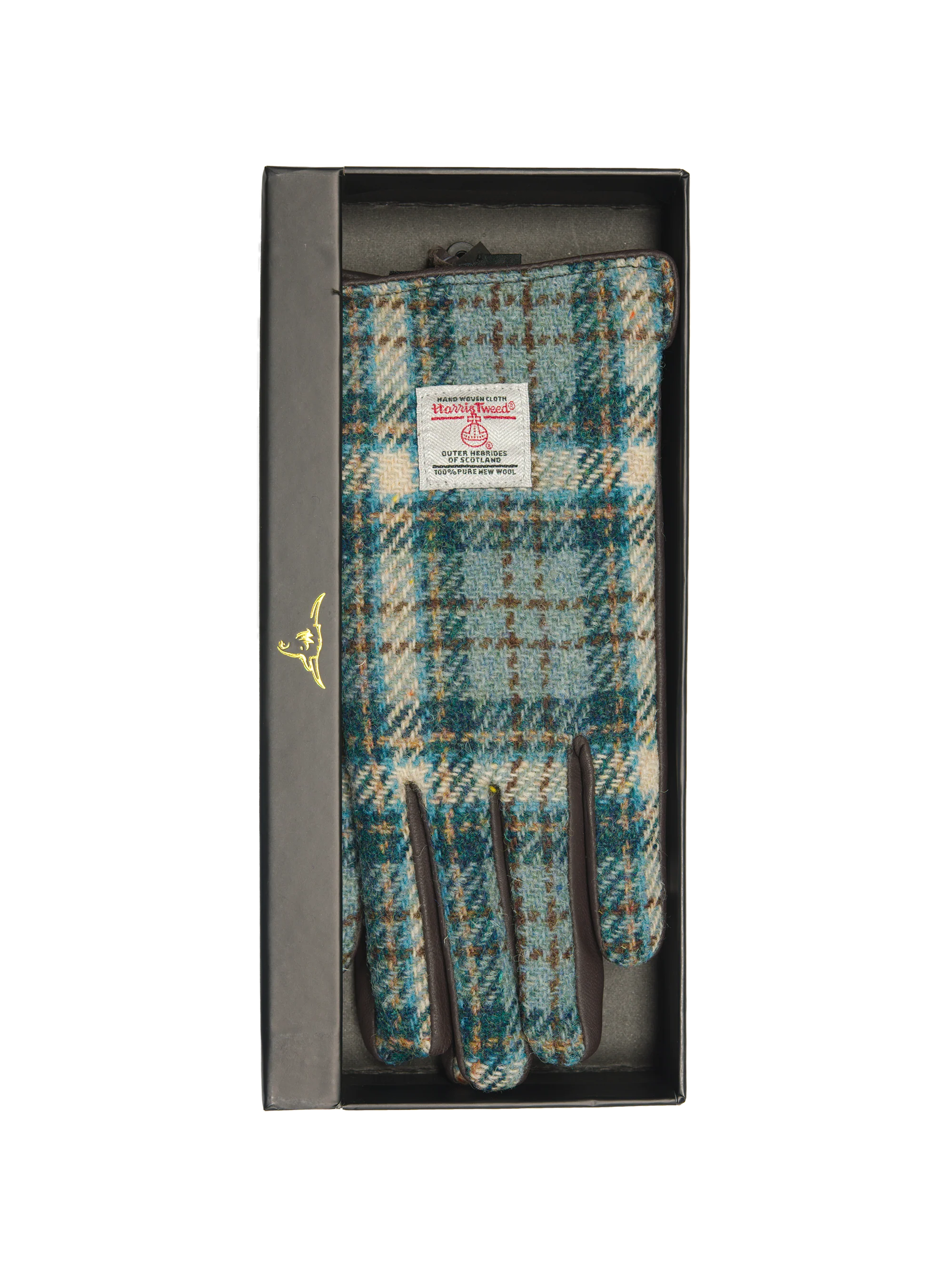 Harris Tweed Ladies Gloves - Duck Egg/Cream Check (GA) - Image 3