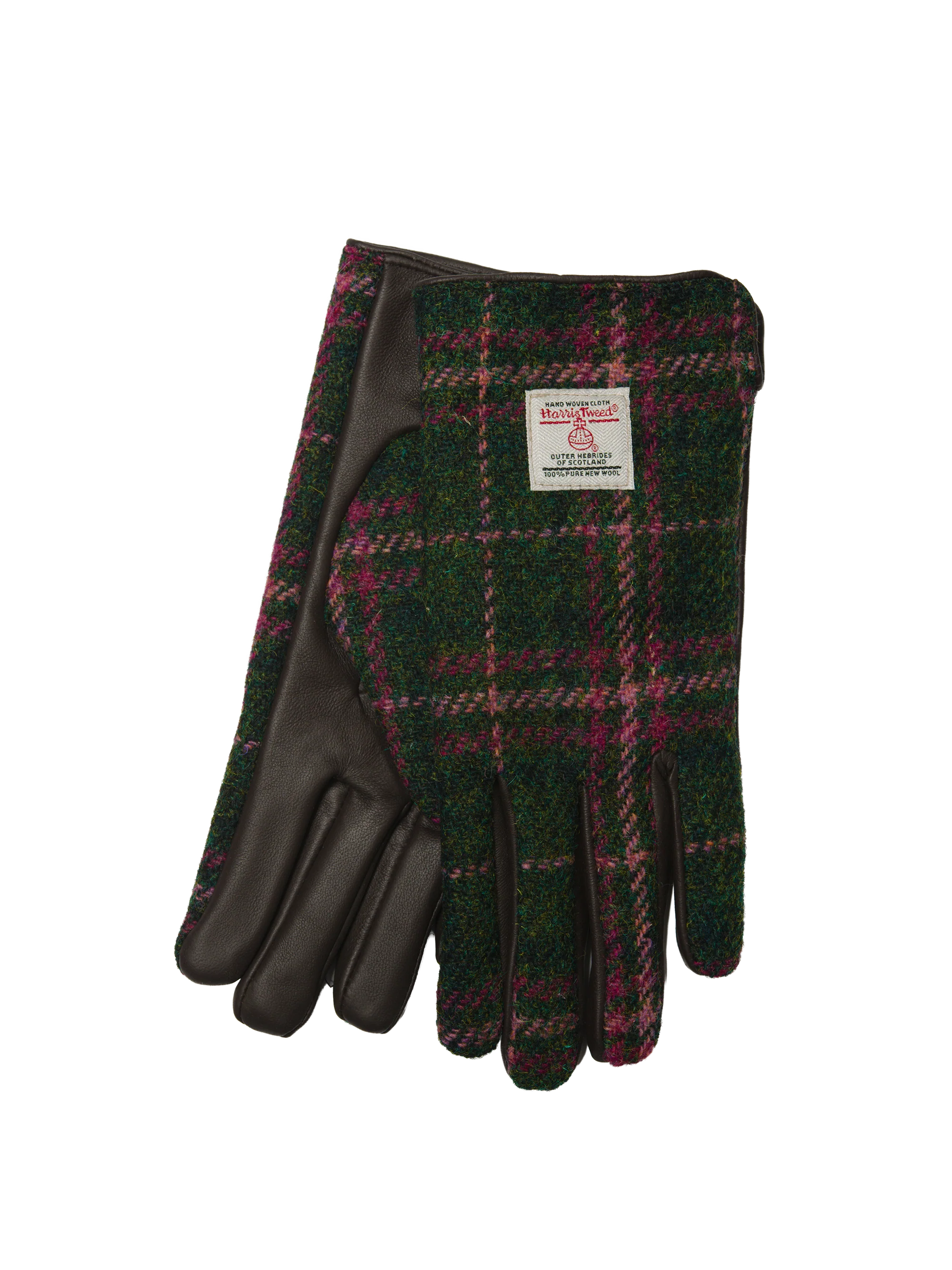 Harris Tweed Ladies Gloves - Green/Plum Check (GA)