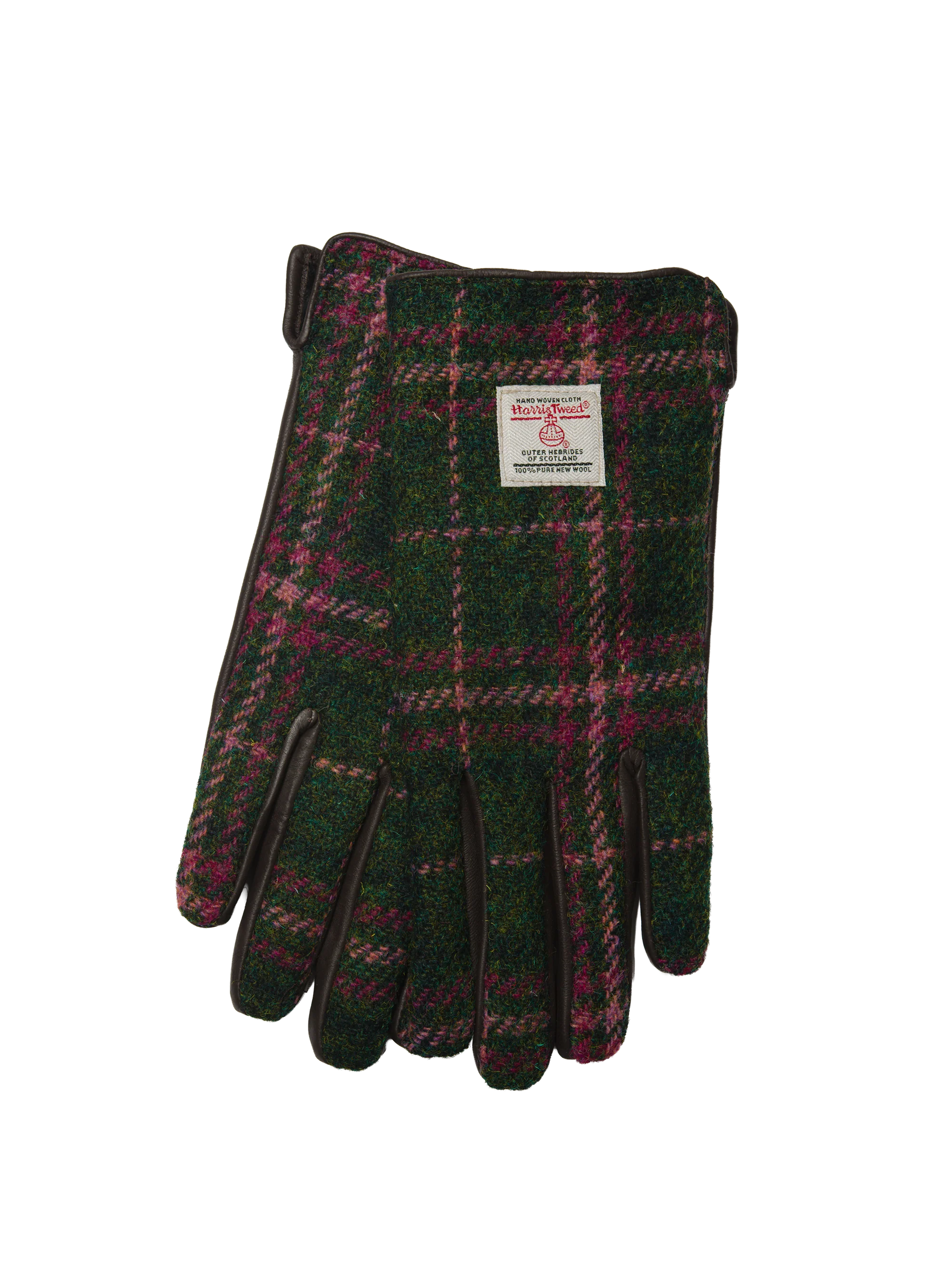 Harris Tweed Ladies Gloves - Green/Plum Check (GA) - Image 2
