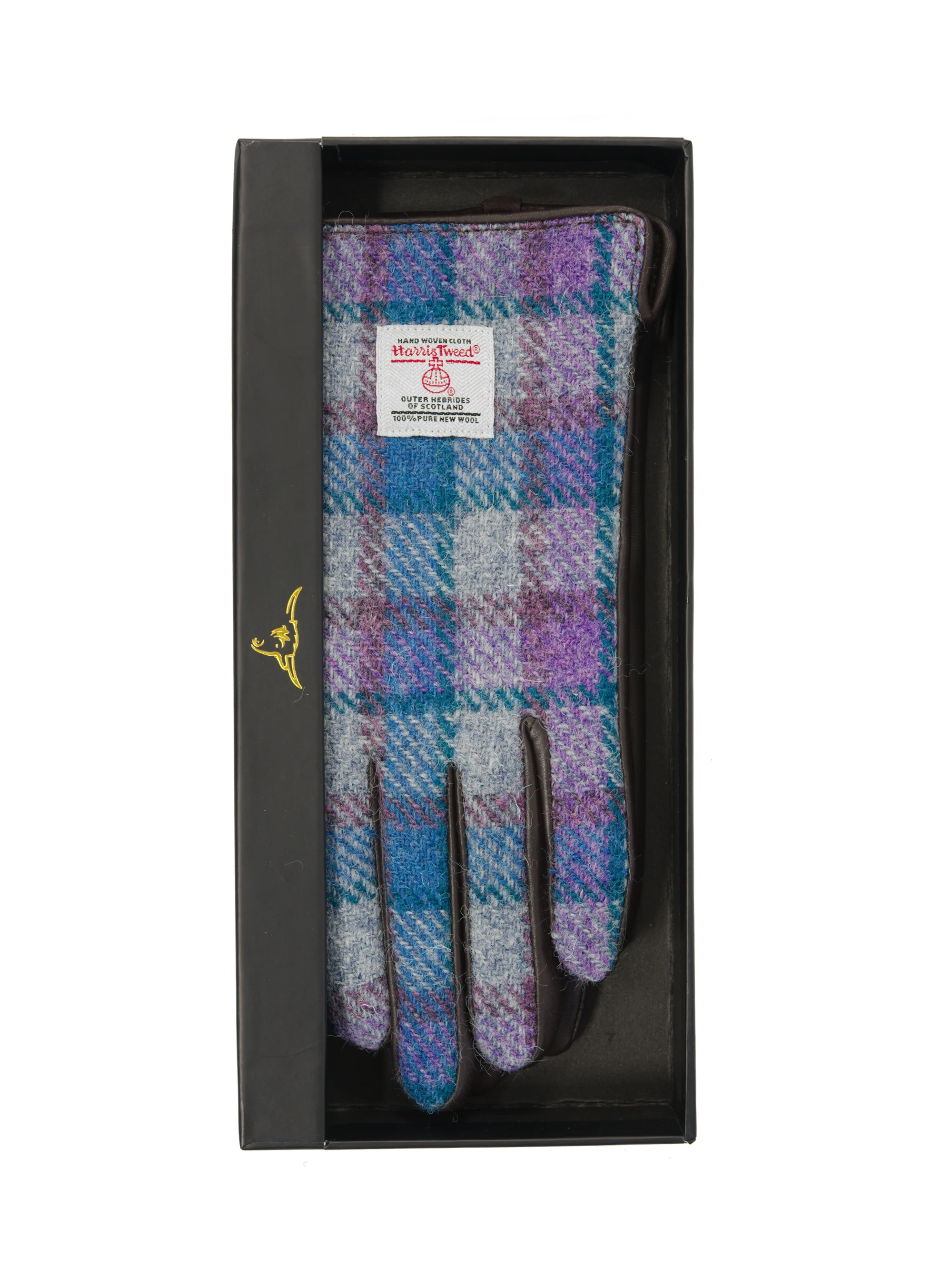 Harris Tweed Ladies Gloves - Grey/Lilac Check (GA) - Image 3