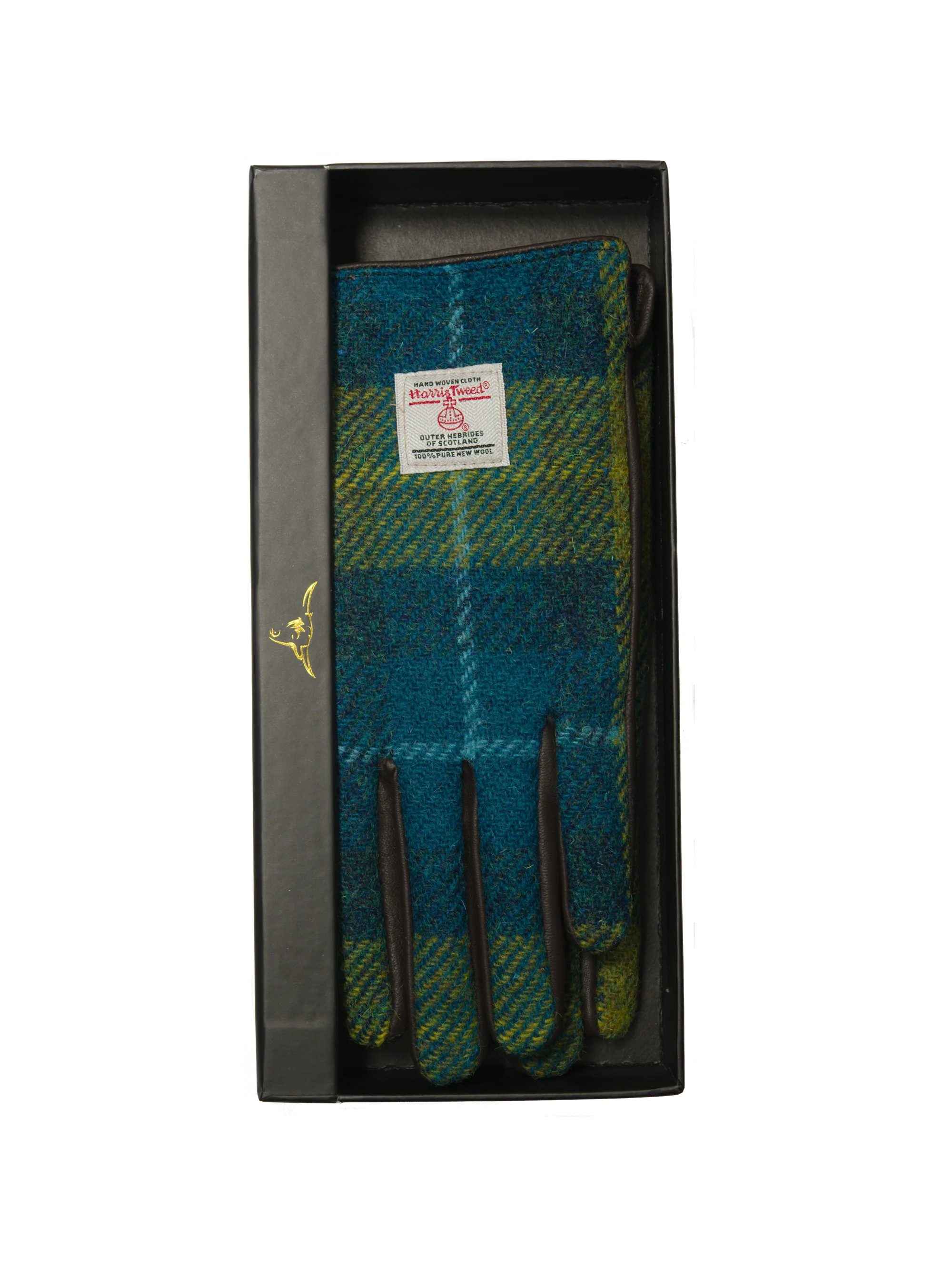 Harris Tweed Ladies Gloves - Sea Blue/Green Check (GA) - Image 3