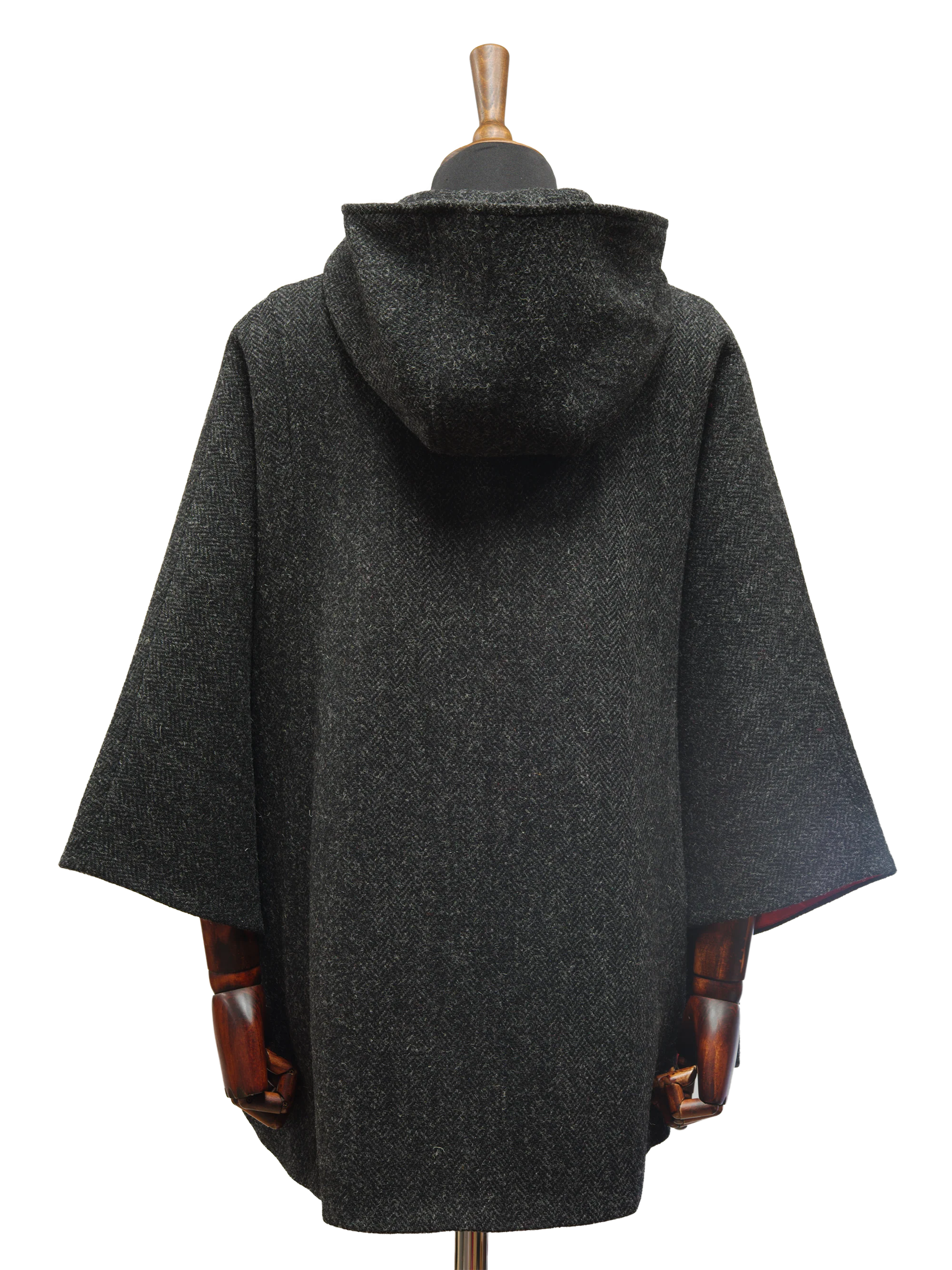 Harris Tweed Ladies Hooded Cape - Dark Charcoal Herringbone - Image 6