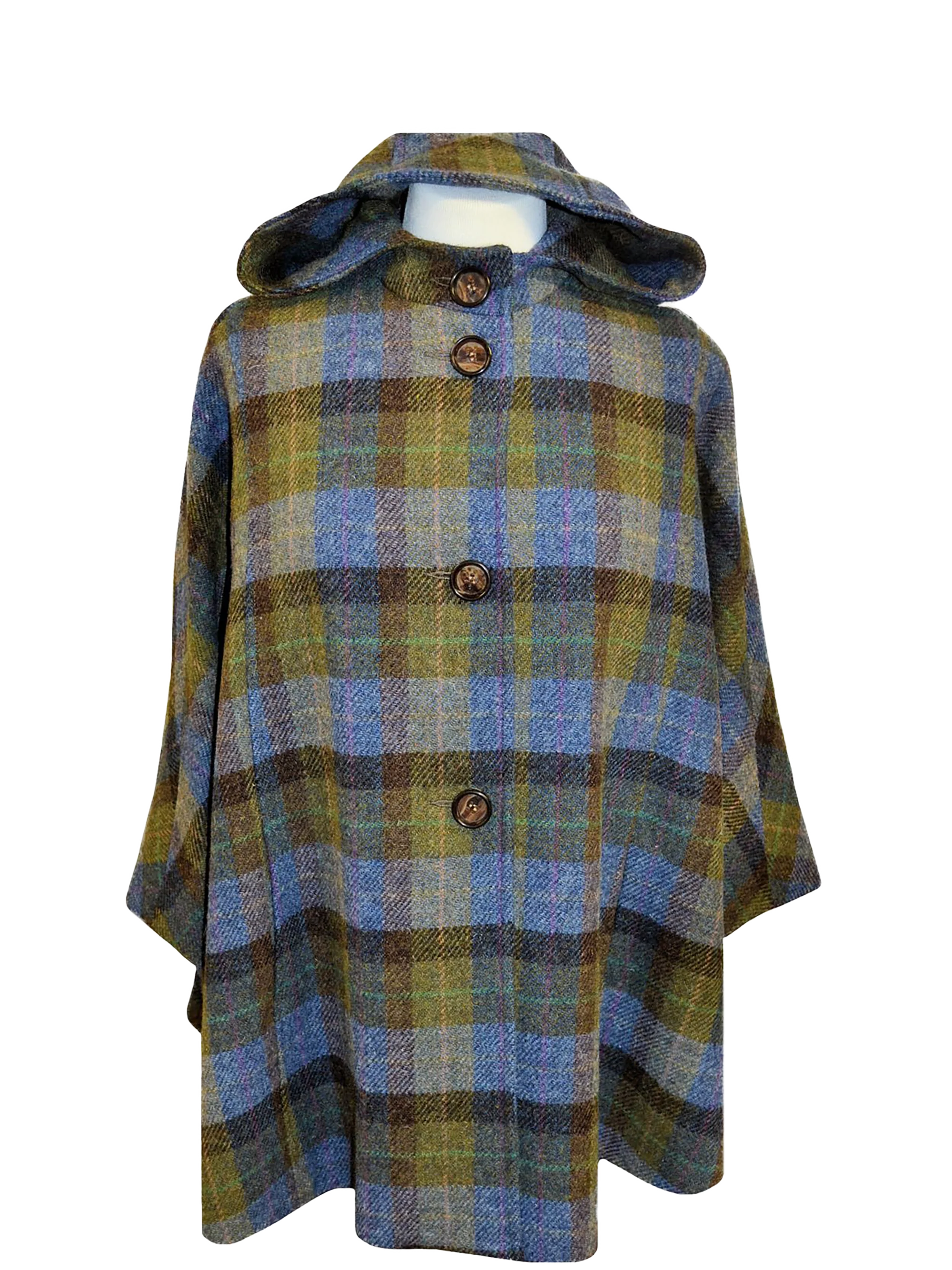Harris Tweed Ladies Hooded Cape - Denim Sage