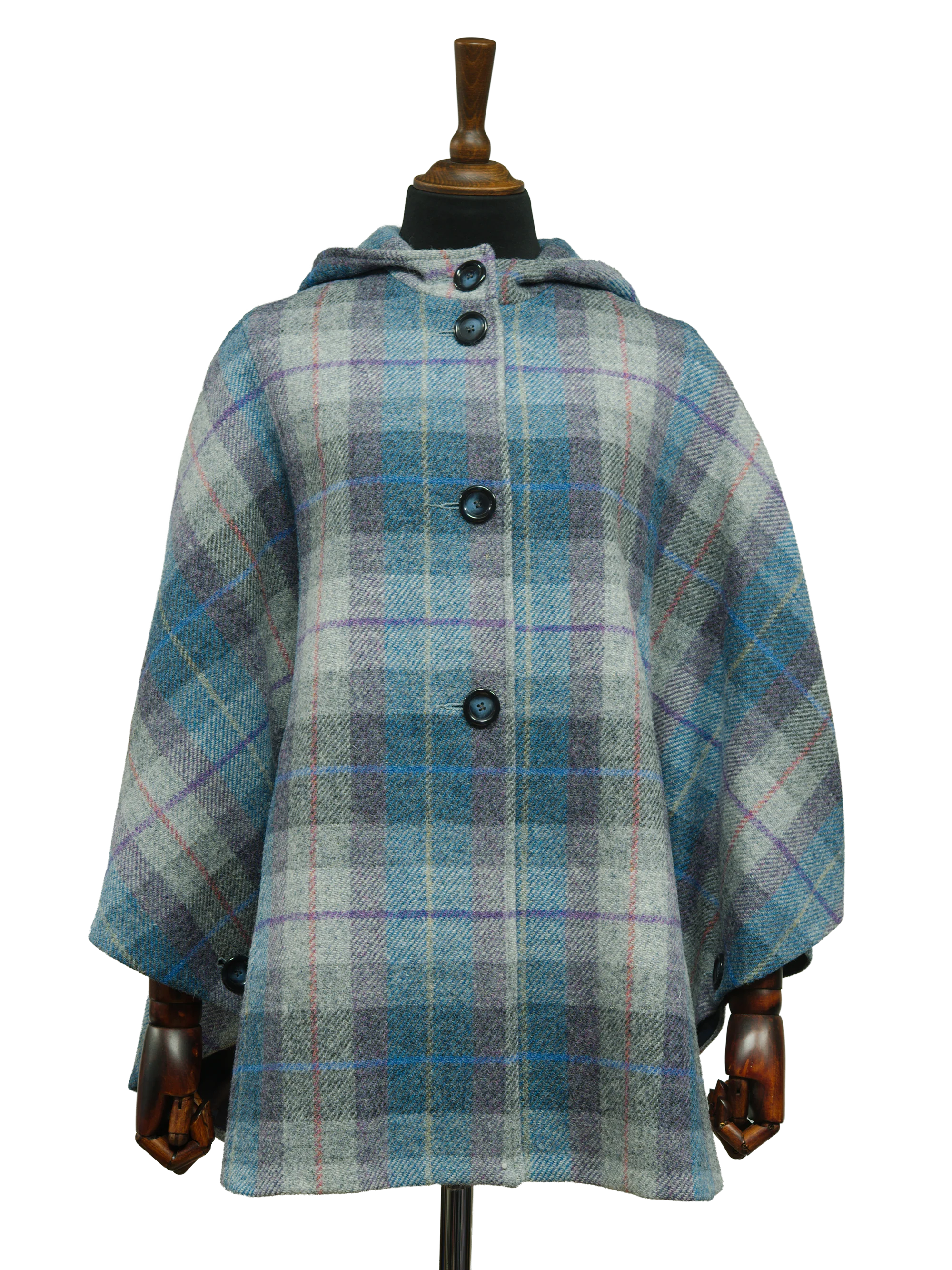 Harris Tweed Ladies Hooded Cape - Lavender Check - Image 2