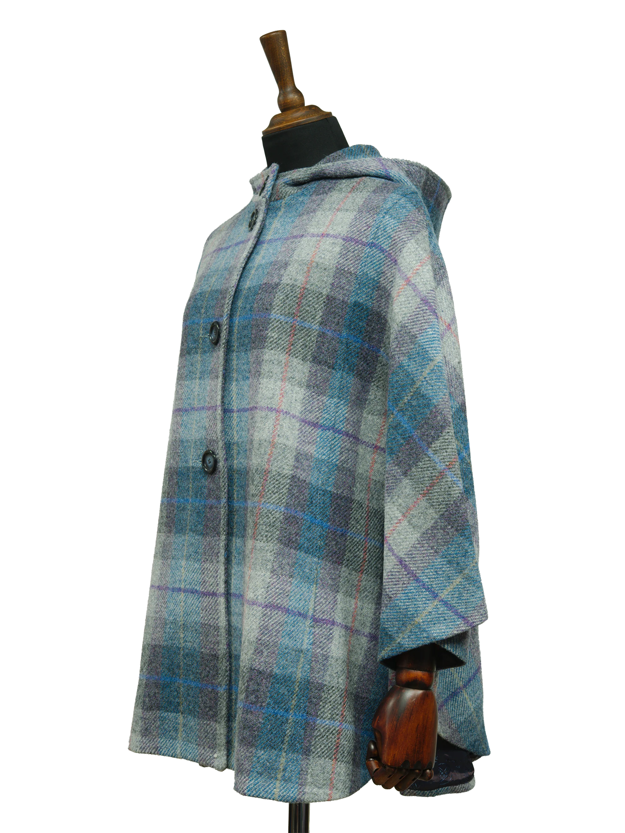 Harris Tweed Ladies Hooded Cape - Lavender Check - Image 4