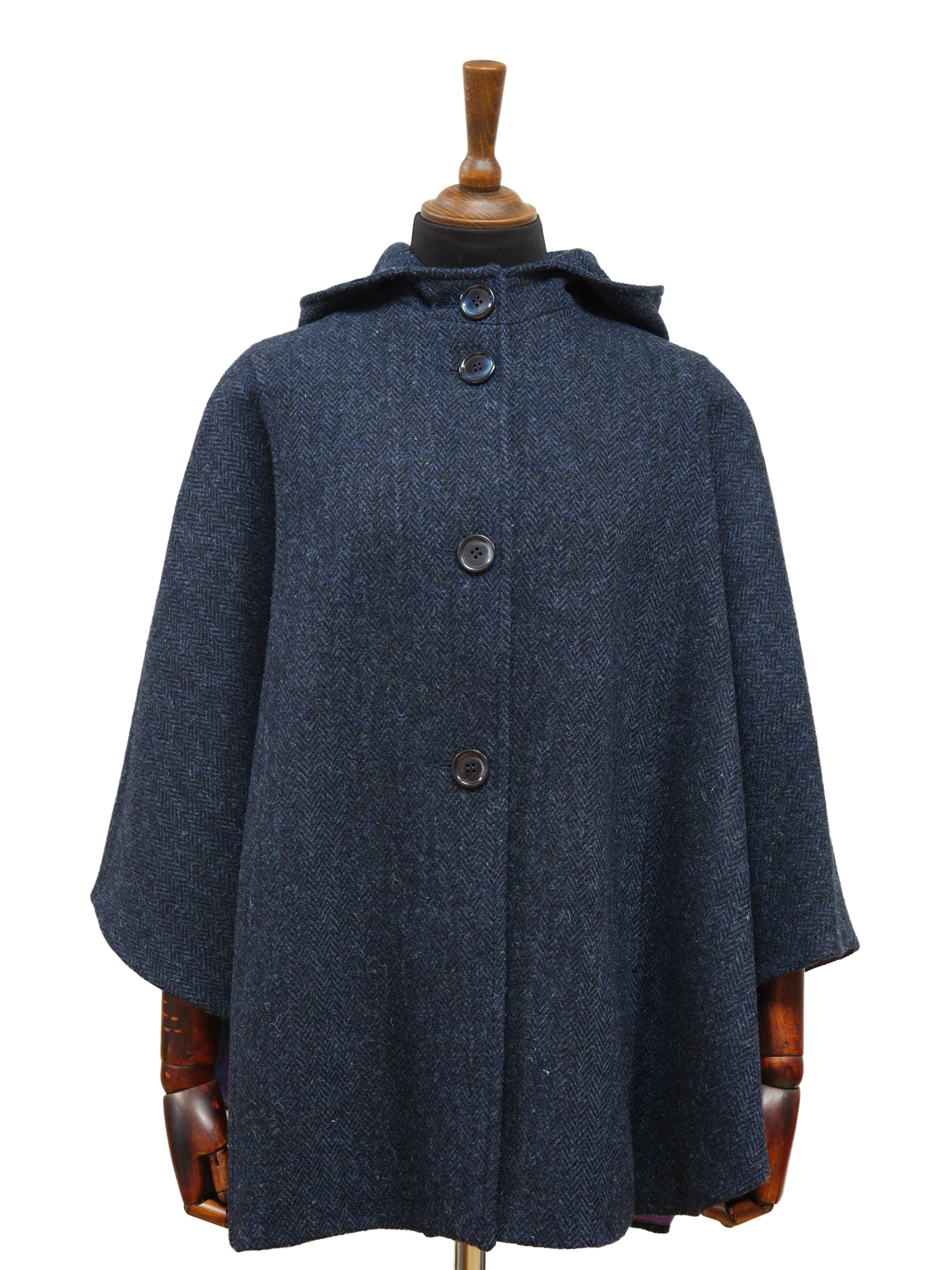 Harris Tweed Ladies Hooded Cape - Navy Herringbone - Image 2