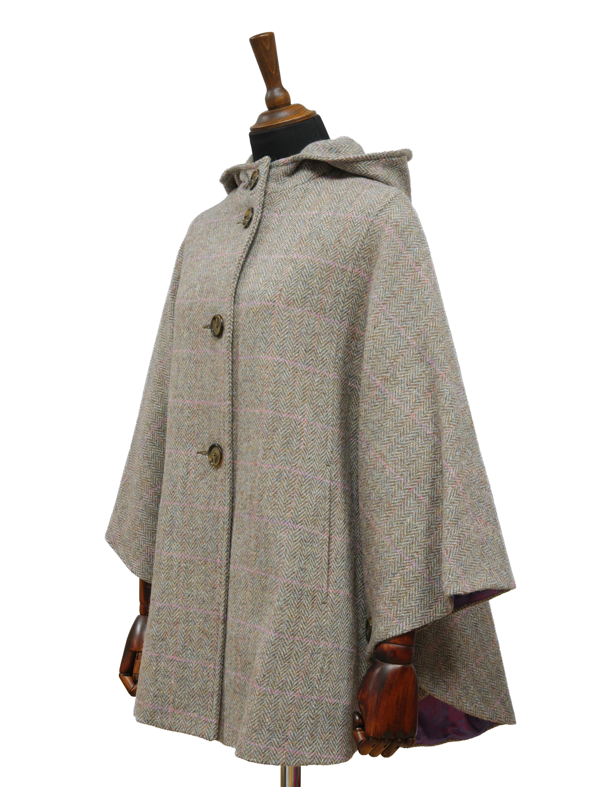 Harris Tweed Ladies Hooded Cape - Pink Check - Image 4