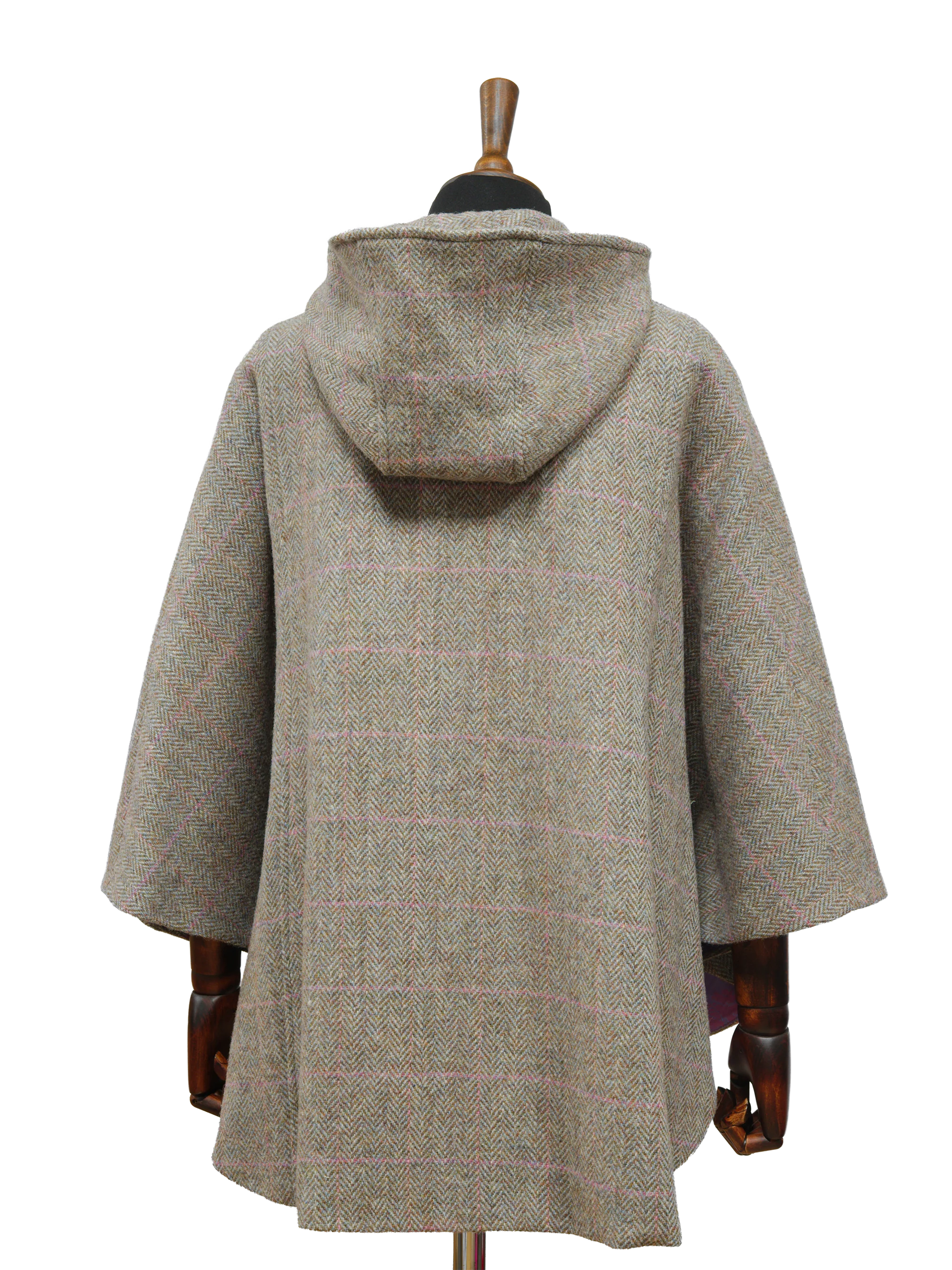 Harris Tweed Ladies Hooded Cape - Pink Check - Image 5
