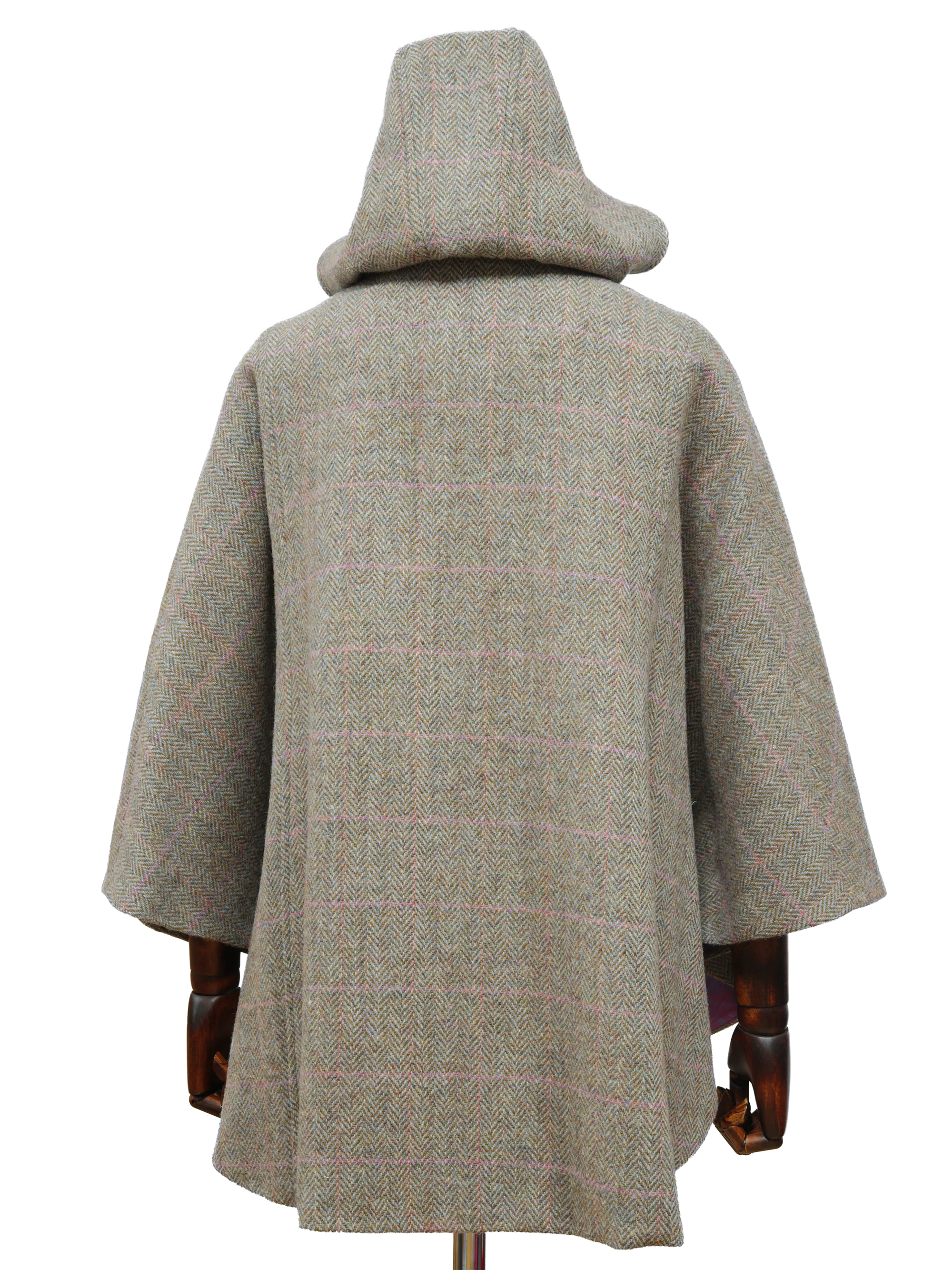Harris Tweed Ladies Hooded Cape - Pink Check - Image 6