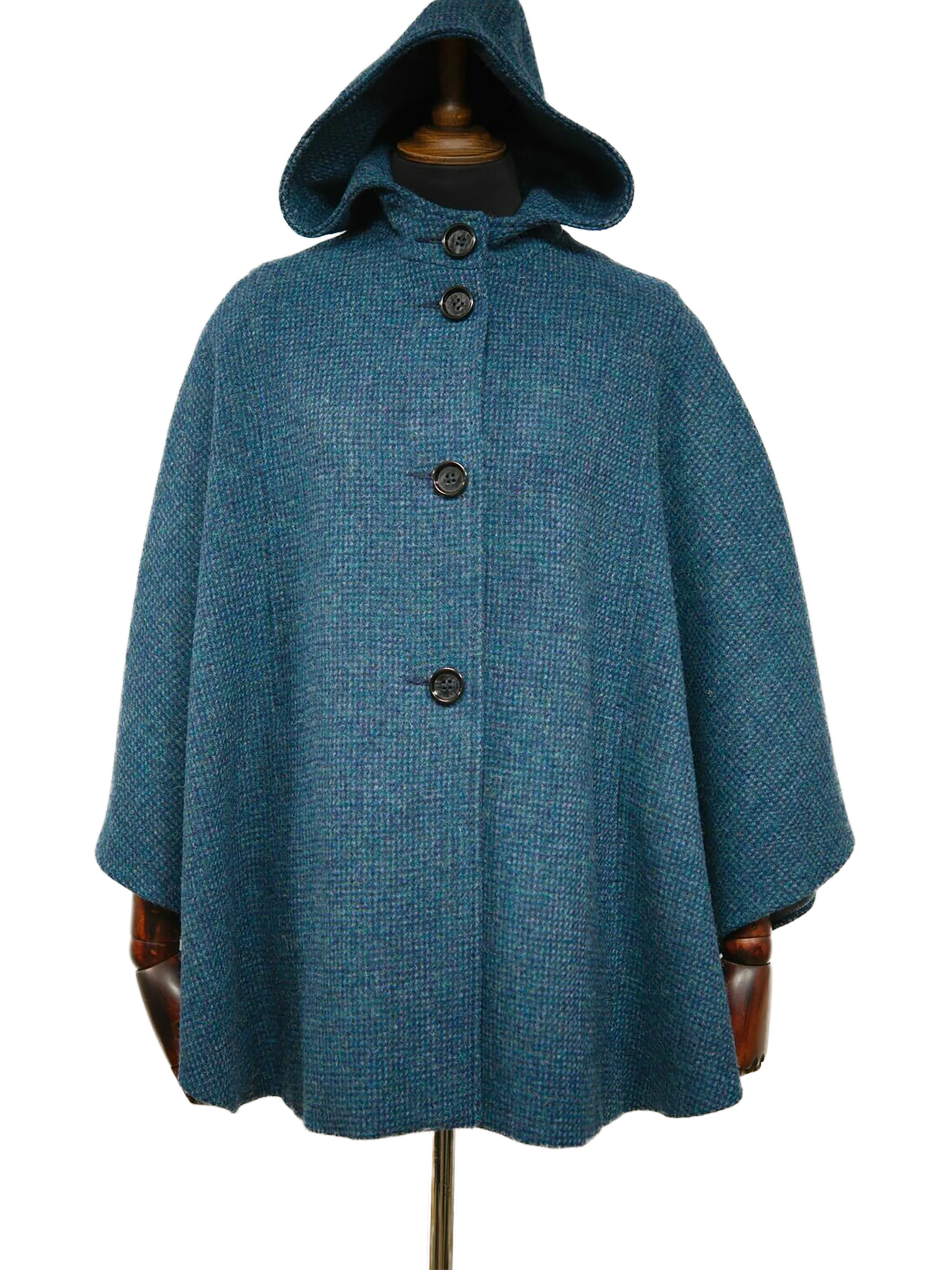 Harris Tweed Ladies Hooded Cape - Teal