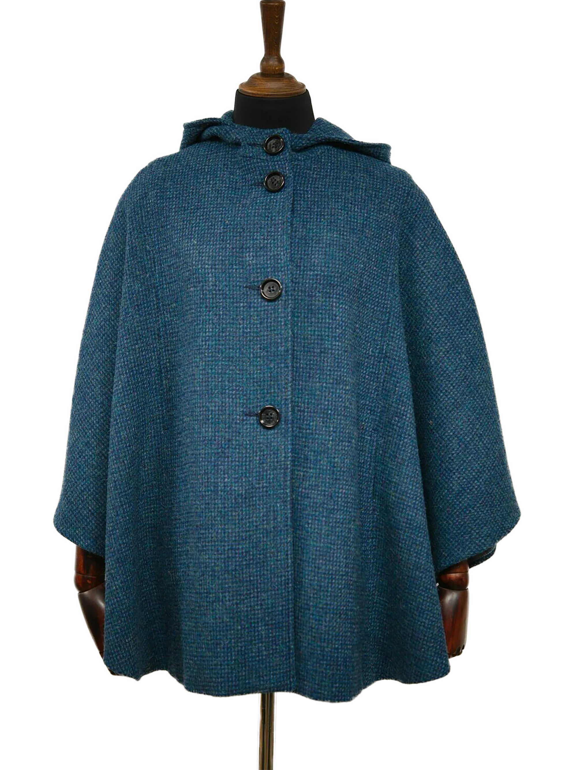 Harris Tweed Ladies Hooded Cape - Teal - Image 3