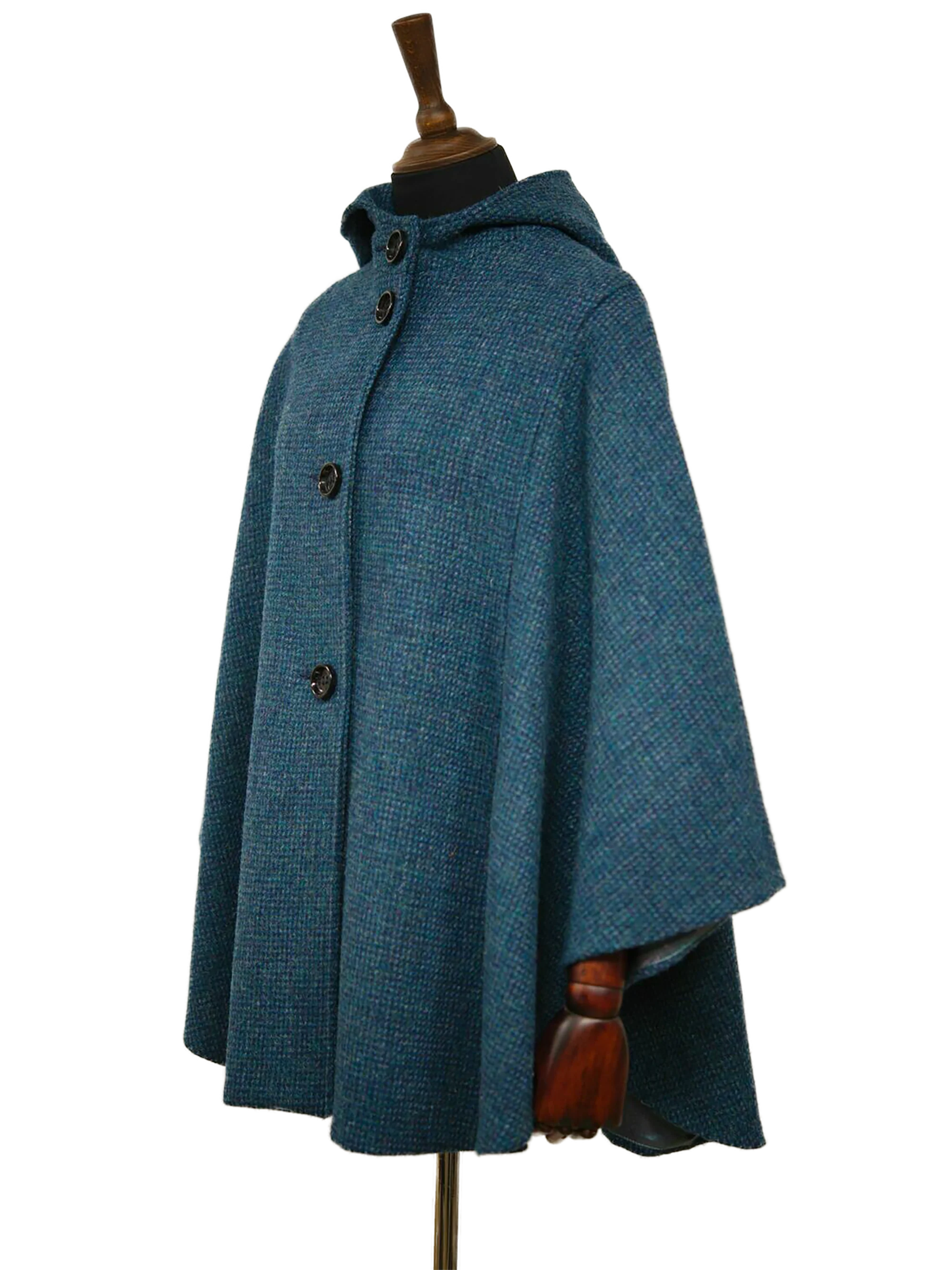 Harris Tweed Ladies Hooded Cape - Teal - Image 4