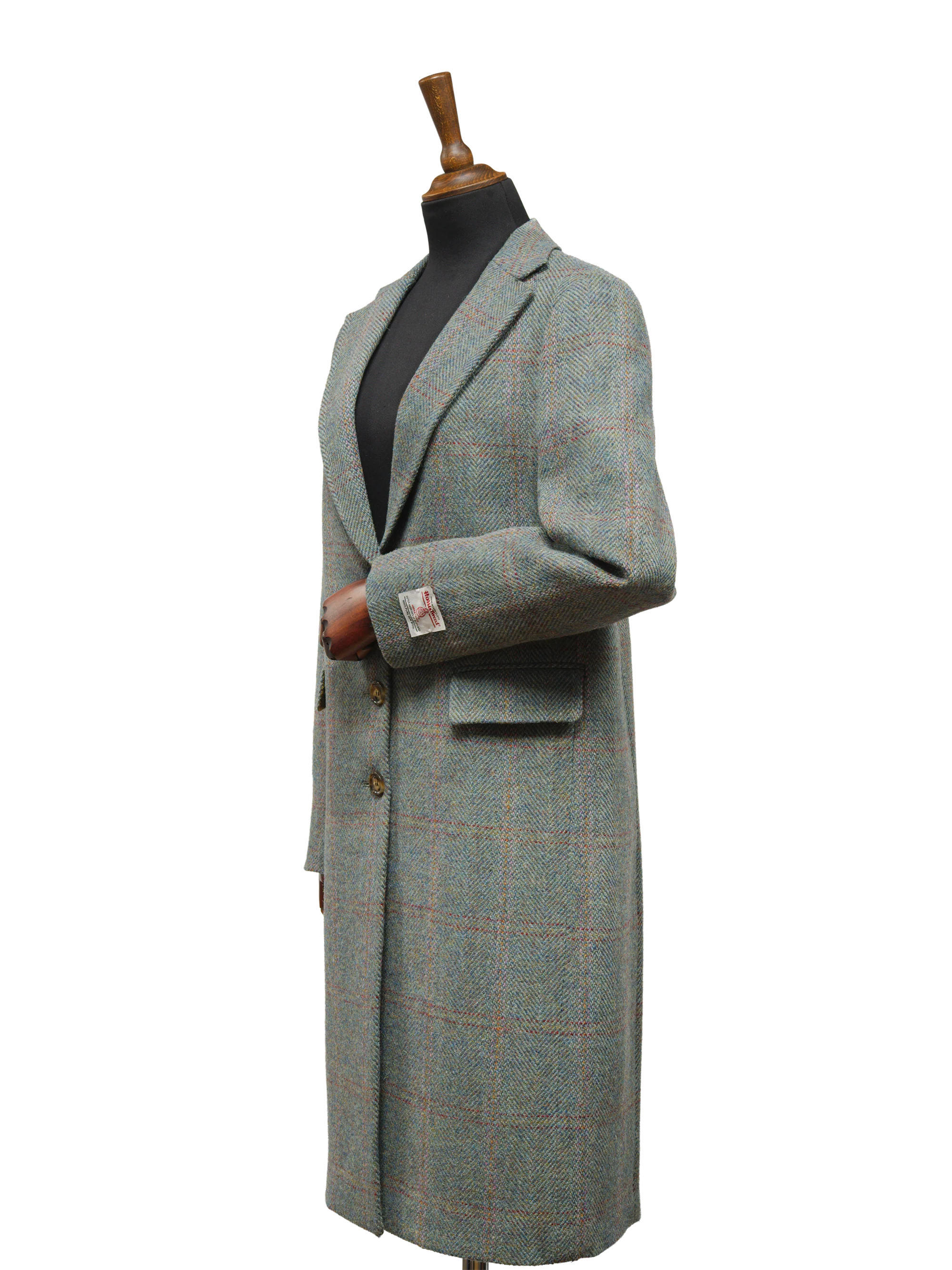 Harris Tweed Ladies Mabel Long Coat - Teal Check - Image 3