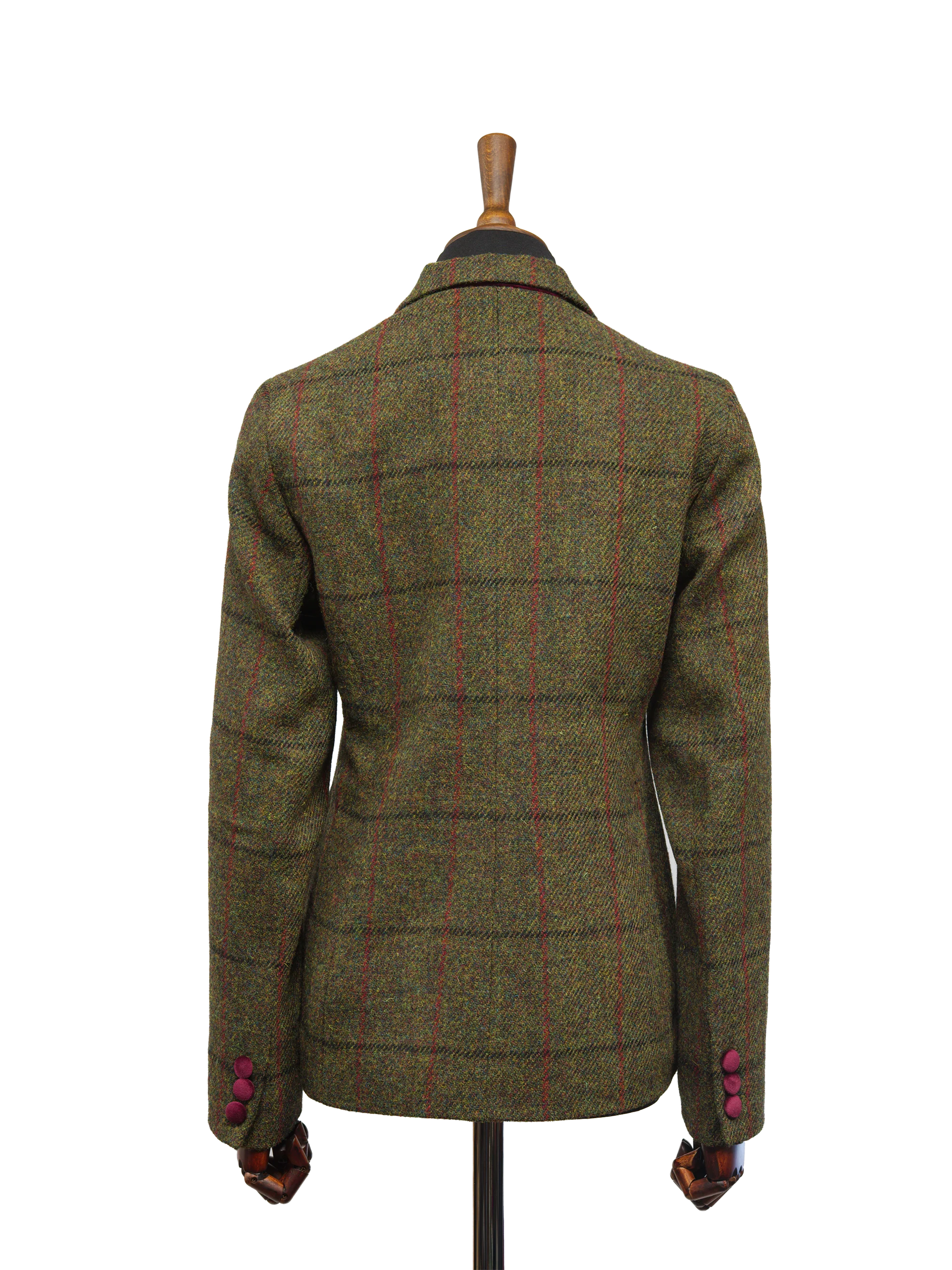 Harris Tweed Melanie Jacket - Moss Green w/Red Overcheck - Image 3