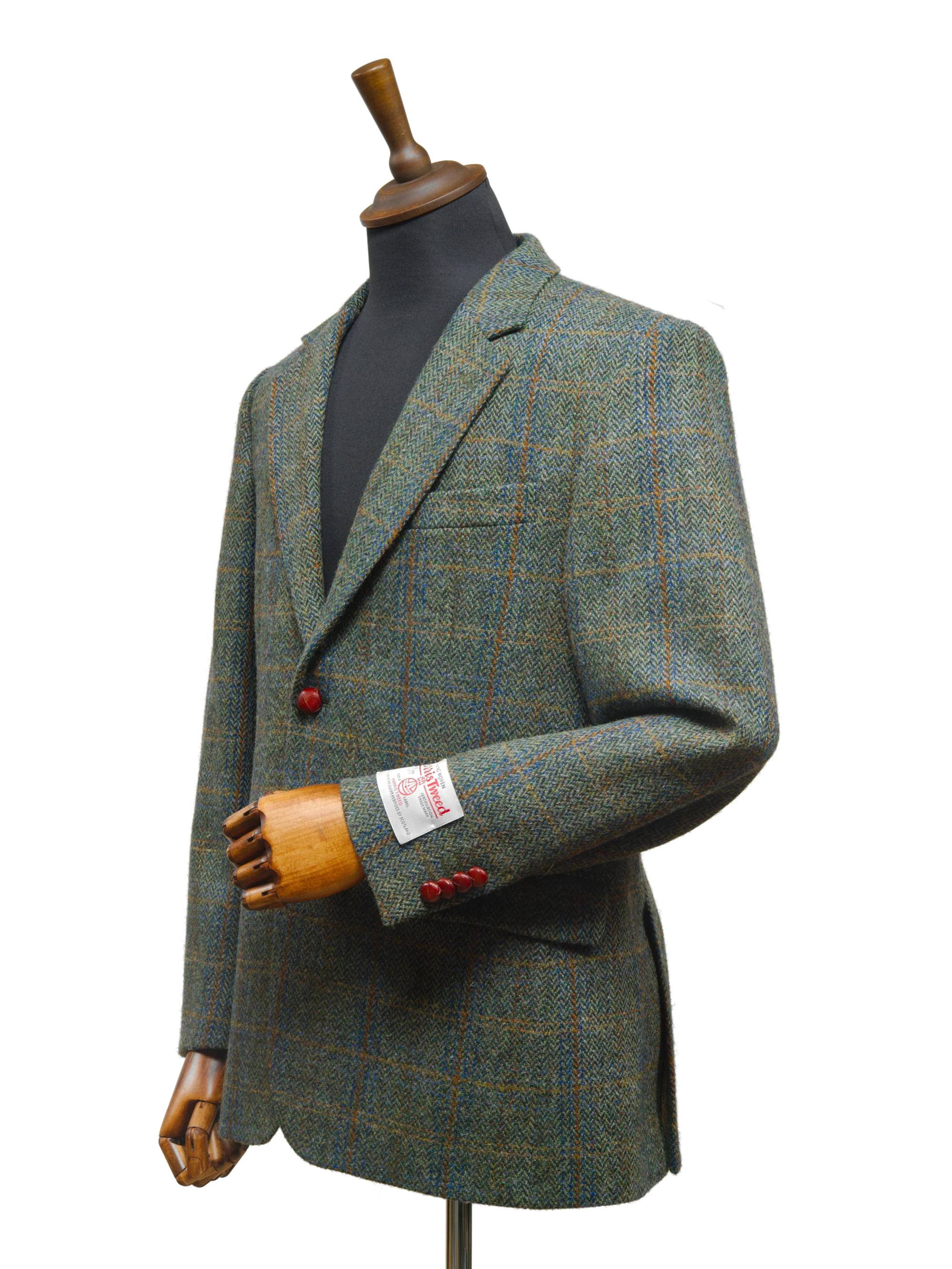 Harris Tweed Mens Jacket - Green Herringbone With Overcheck - Image 2