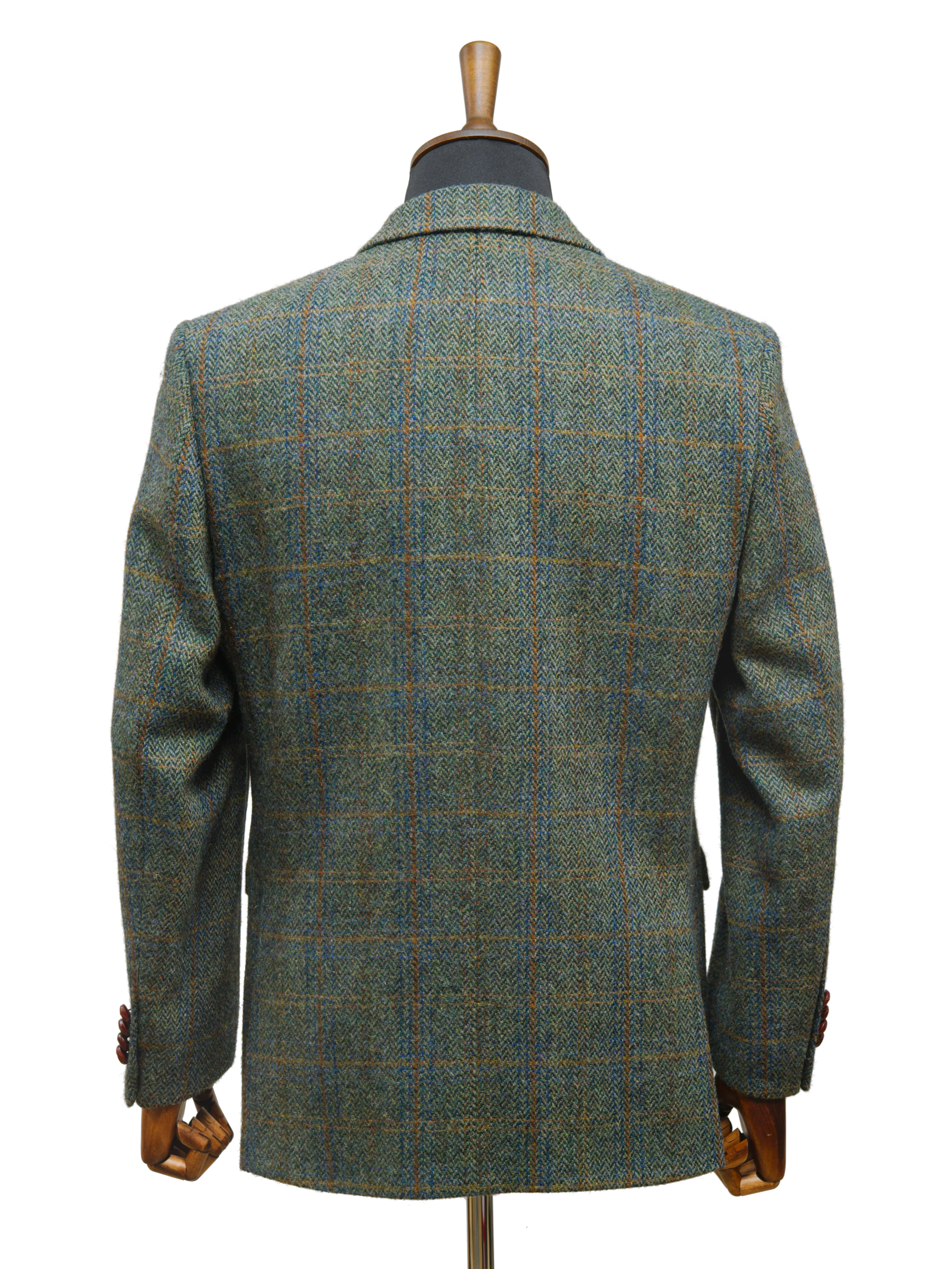 Harris Tweed Mens Jacket - Green Herringbone With Overcheck - Image 3