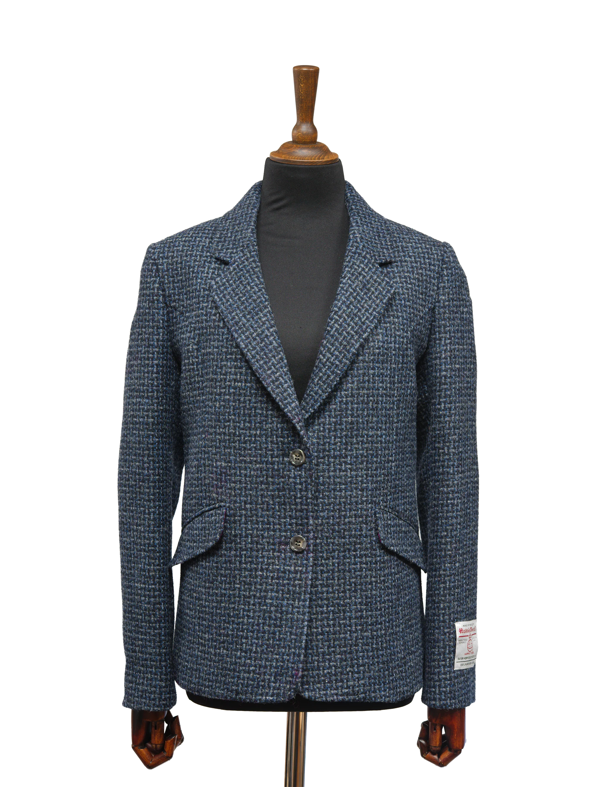 Harris Tweed Millie Jacket - Navy Mix Basket Weave Check
