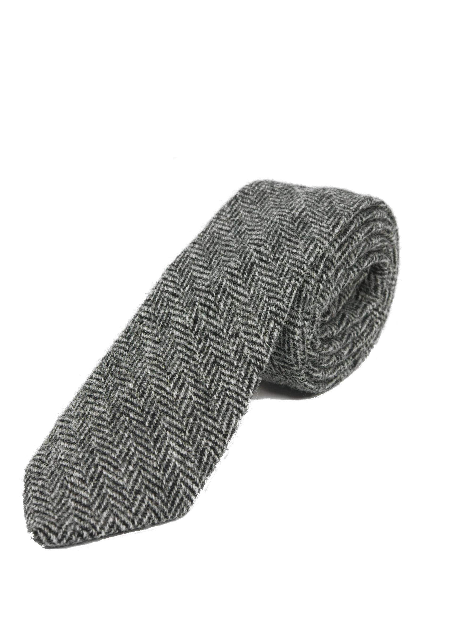 Harris Tweed Tie - HB1 Black/White Herringbone - Image 3