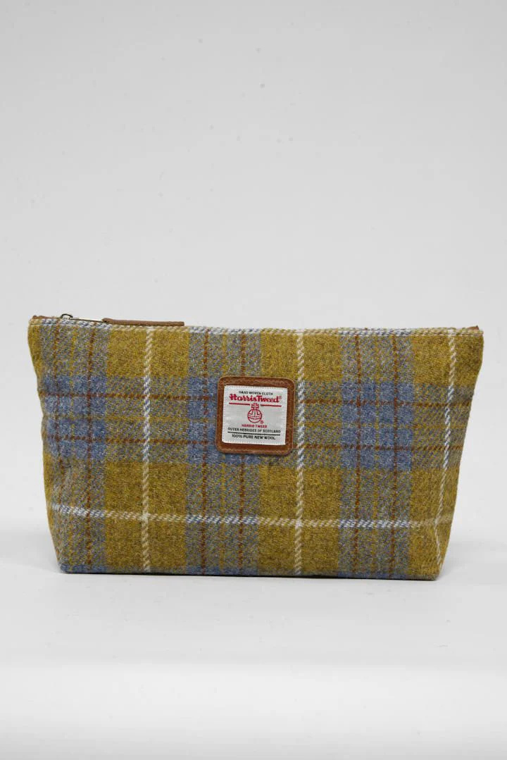 Harris Tweed Toiletries Bag - A0102 (Tan Leather)