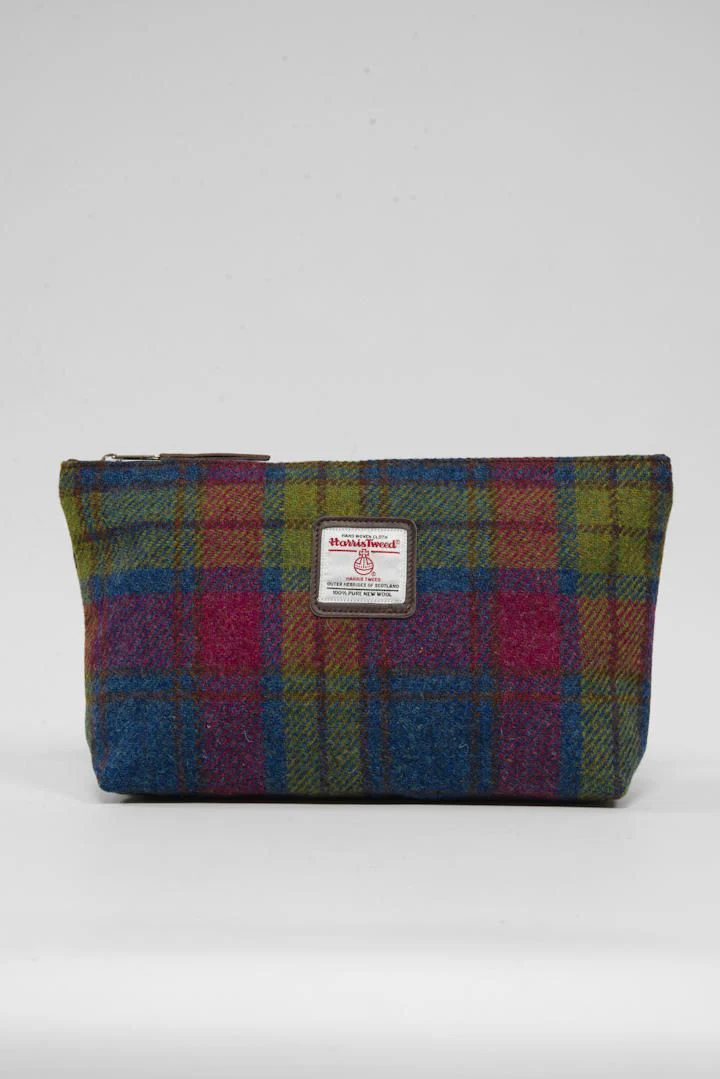 Harris Tweed Toiletries Bag - A0195 Brown Leather