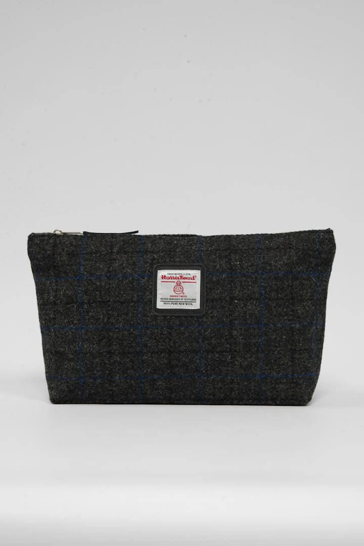 Harris Tweed Toiletries Bag - A0255 Black Leather