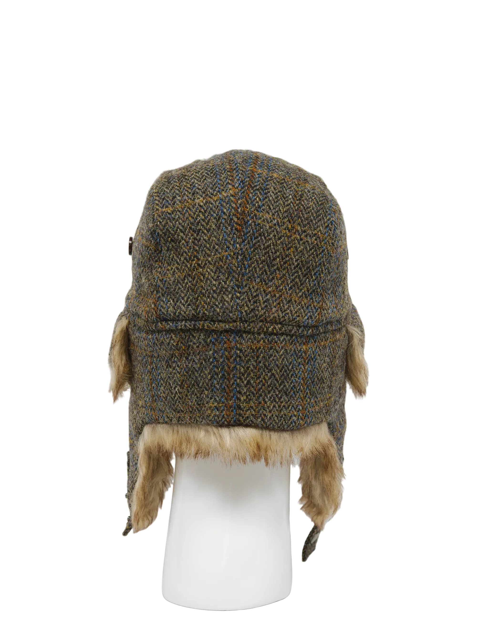 Harris Tweed Trapper Hat - Brown/Green Herringbone w/Overcheck - Image 5